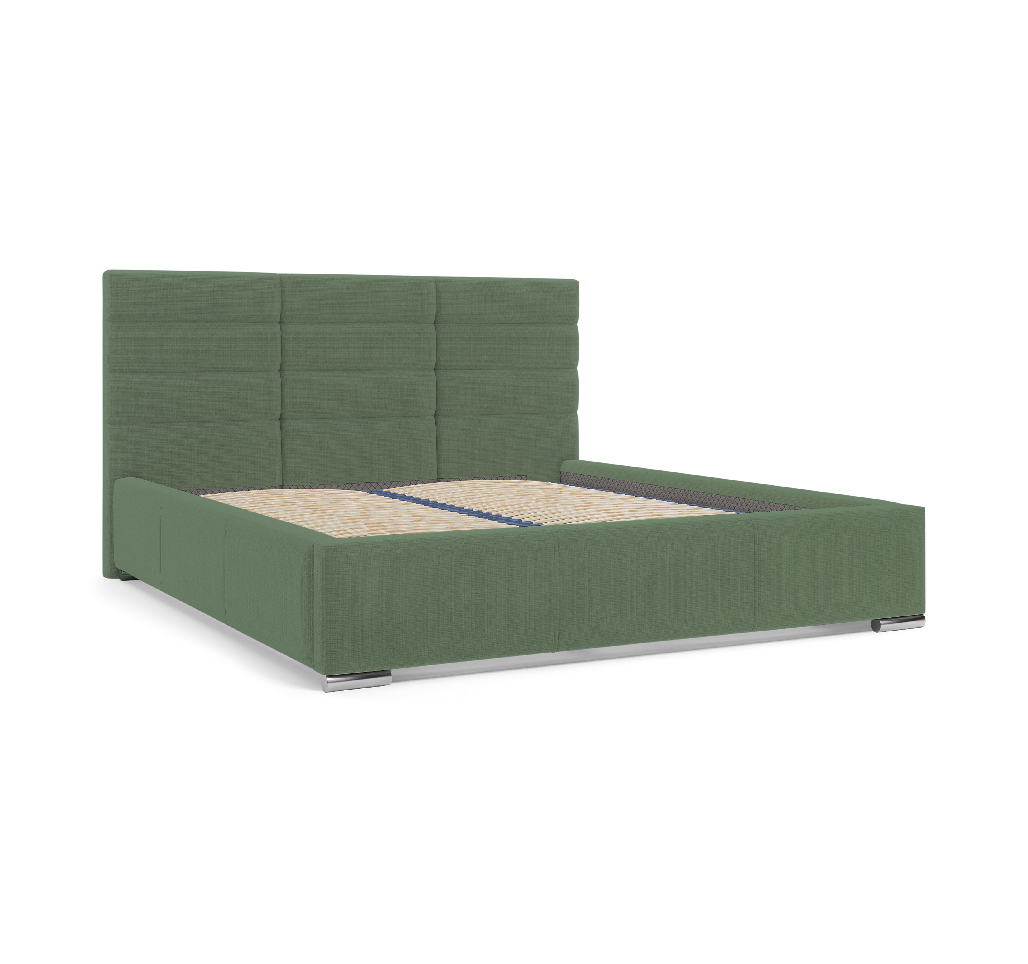 Lit Victor Massé 180x200 en tissu chenille vert Paname Avenue, vue trois-quarts sans matelas sur fond blanc