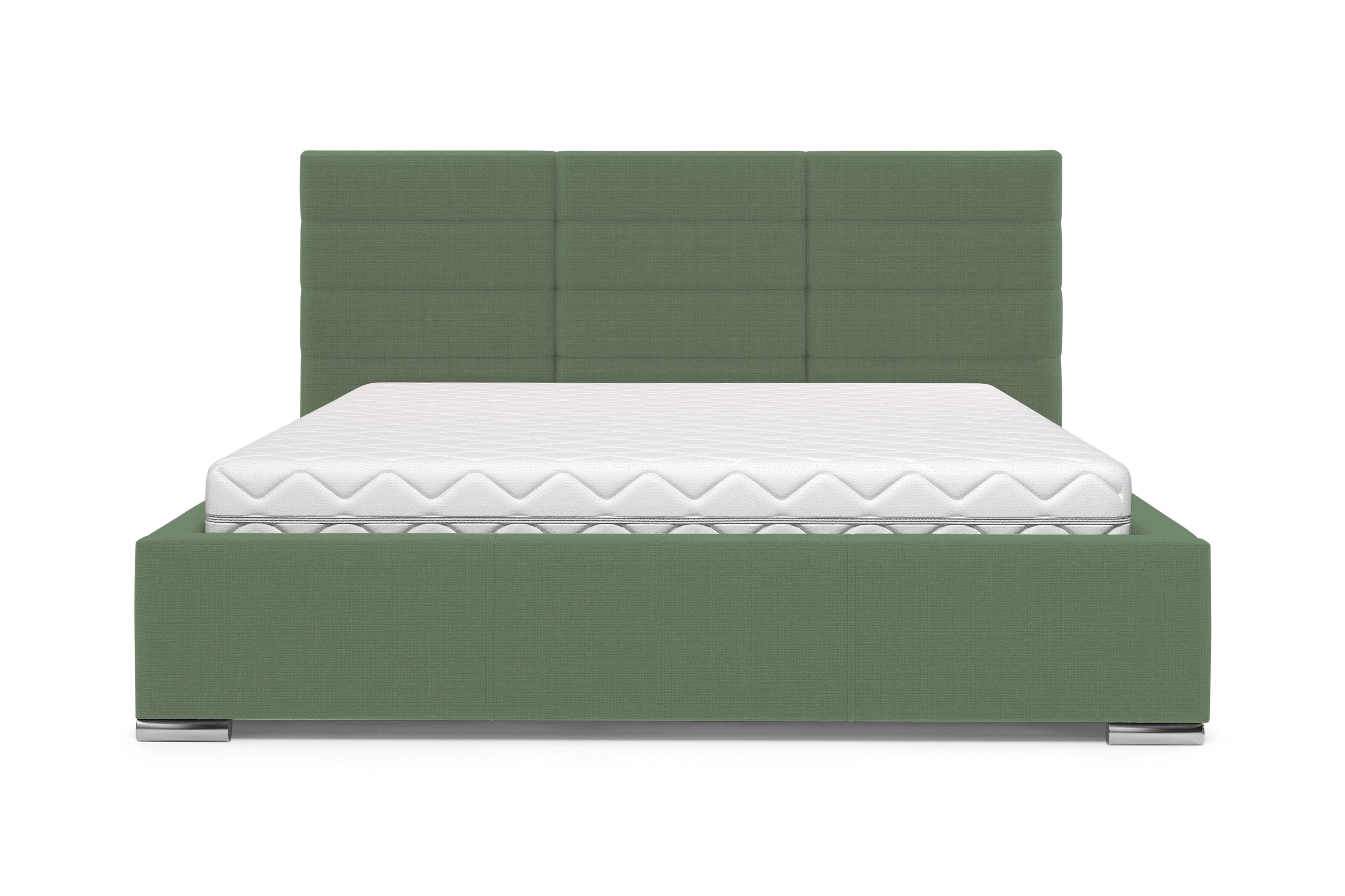Lit Victor Massé 180x200 en tissu chenille vert Paname Avenue, vue de face sur fond blanc