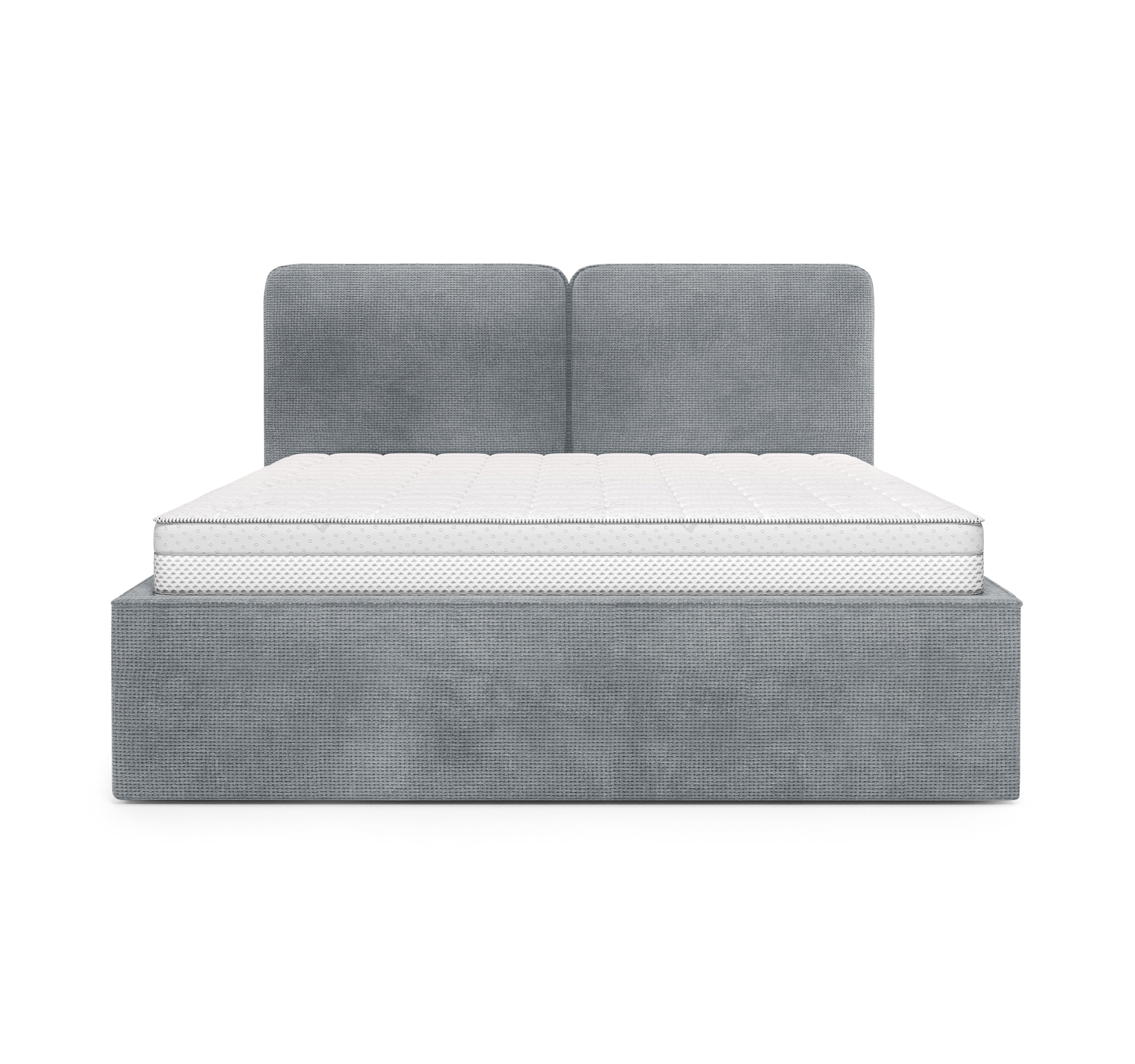 Lit coffre Arbre-Sec 140x200 en tissu chenille gris Paname Avenue, vue de face sur fond blanc