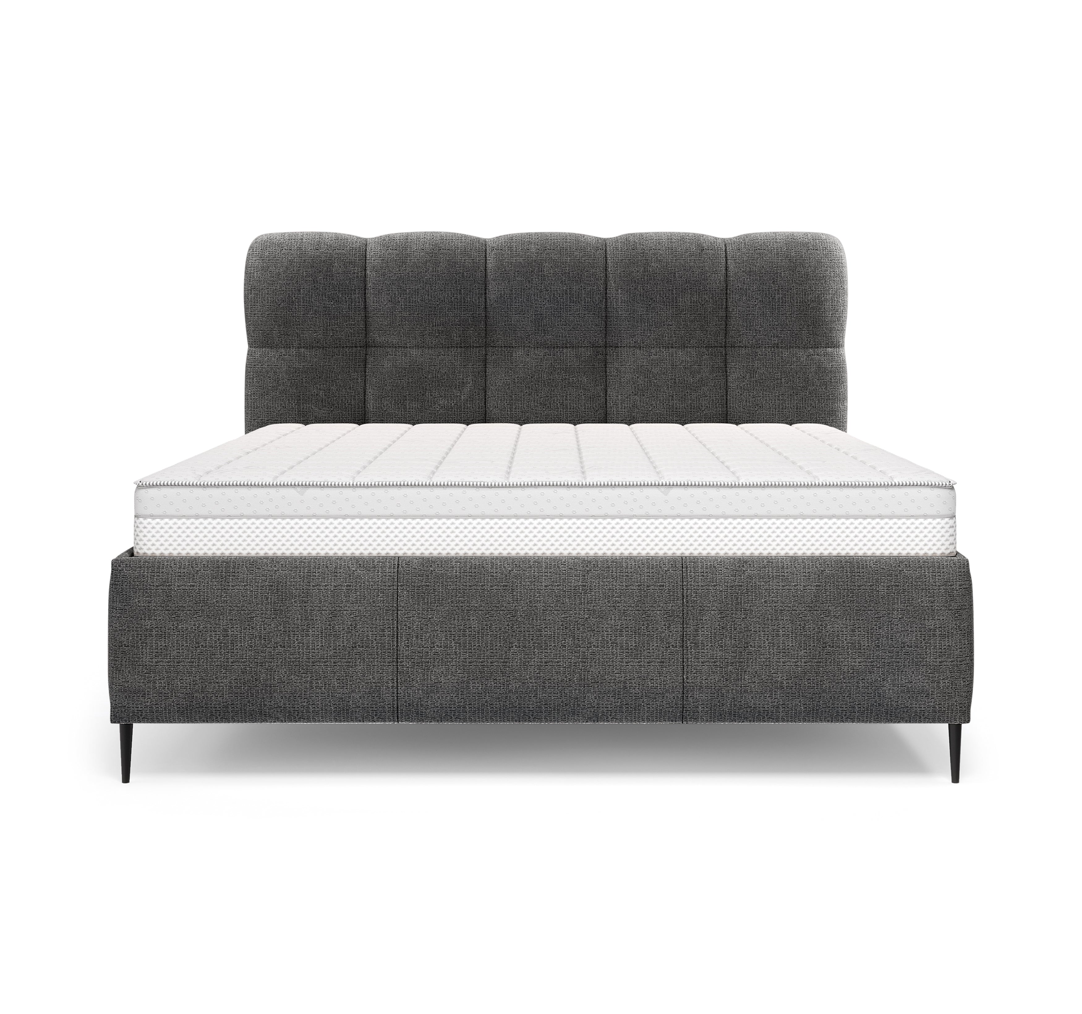 Lit coffre Four 140x200 cm en tissu chenille anthracite Paname Avenue, vue de face sur fond blanc