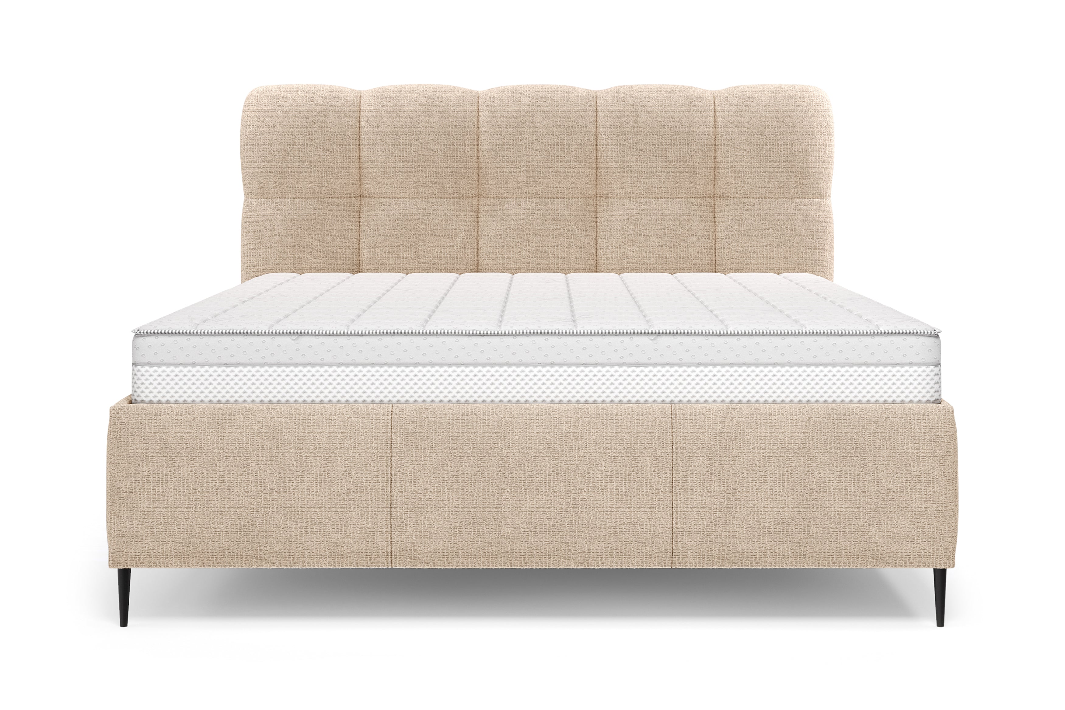 Lit coffre Four 140x200 cm en tissu chenille beige Paname Avenue, vue de face sur fond blanc