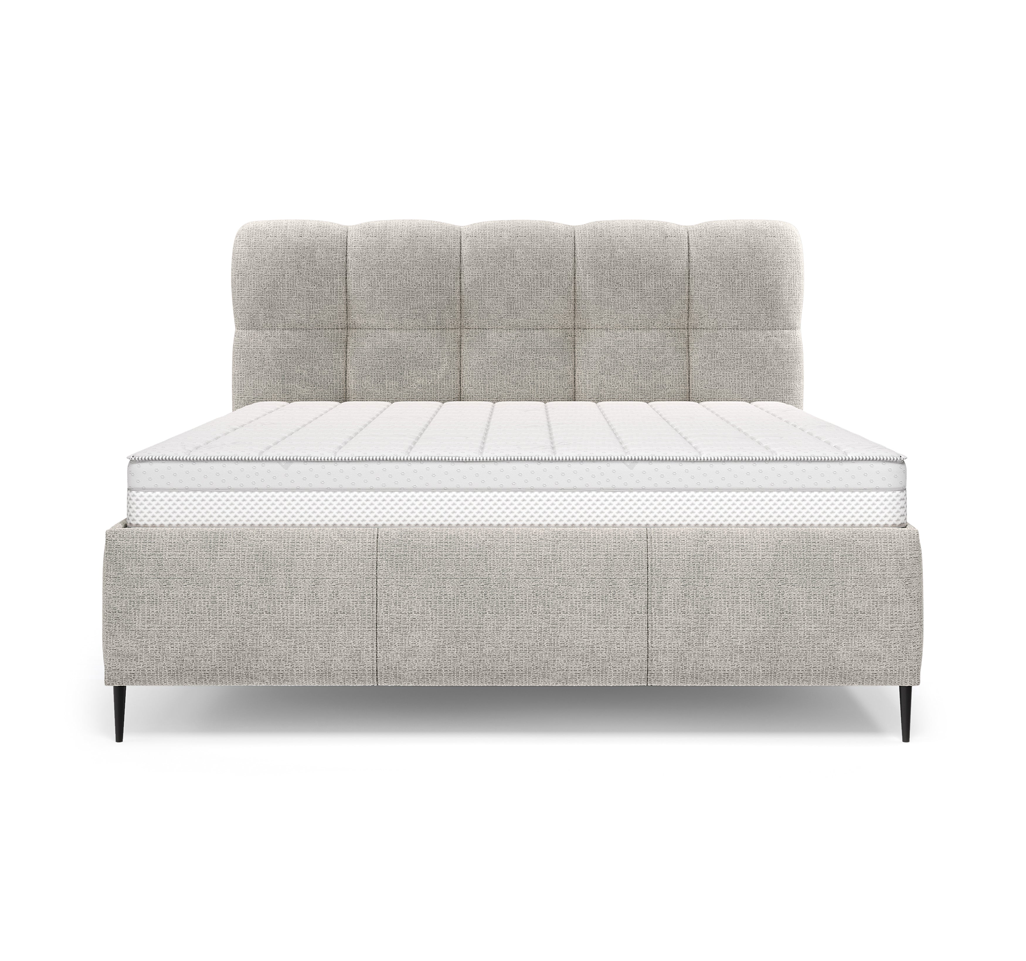 Lit coffre Four 140x200 cm en tissu chenille gris clair Paname Avenue, vue de face sur fond blanc