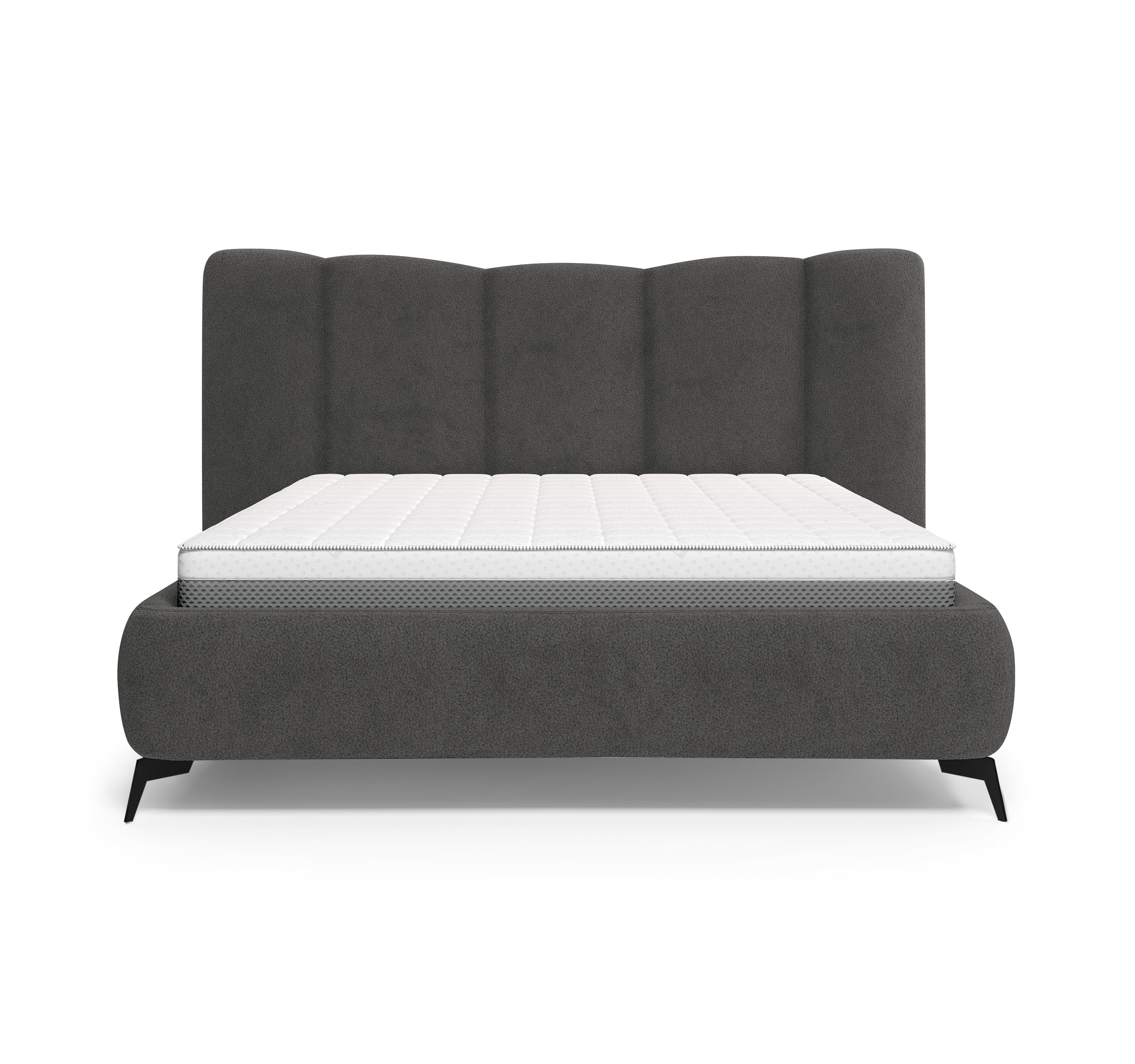 Lit coffre François Miron 140x200 cm en tissu chenille anthracite Paname Avenue, vue de face sur fond blanc