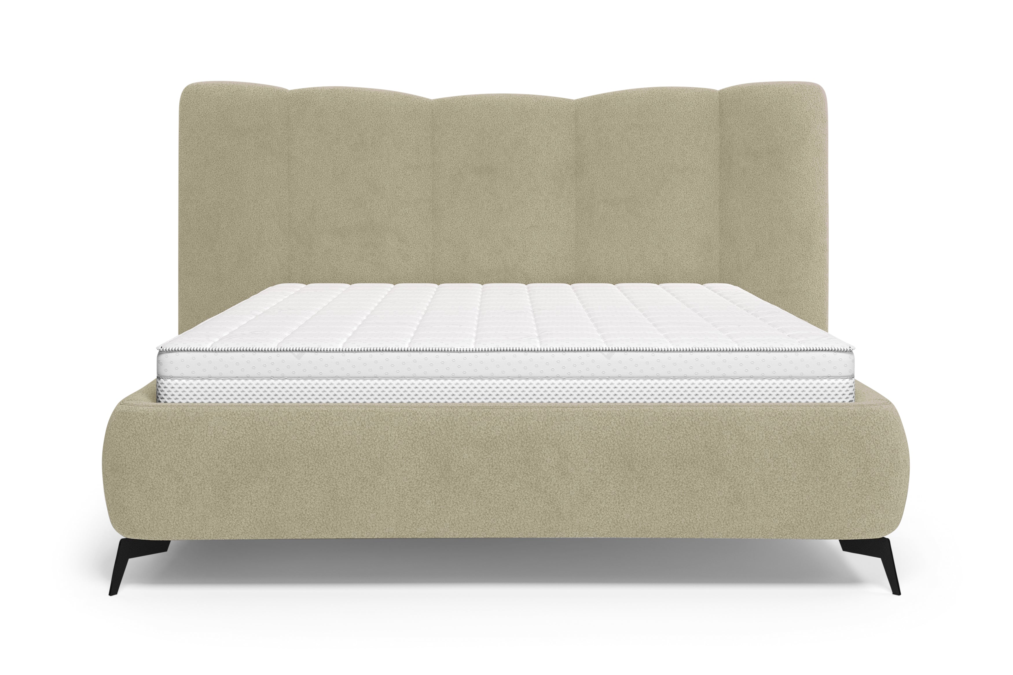 Lit coffre François Miron 140x200 cm en tissu chenille beige Paname Avenue, vue de face sur fond blanc