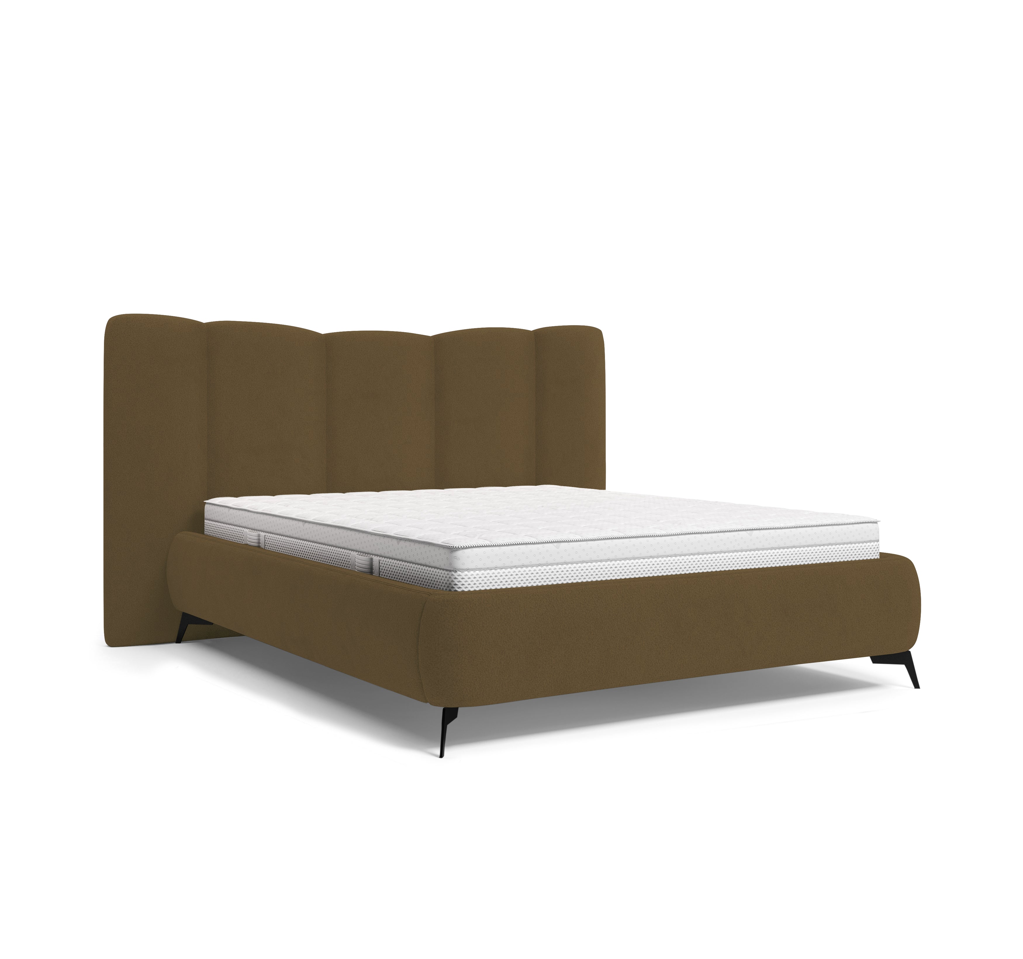 Lit coffre François Miron 140x200 cm en tissu chenille marron Paname Avenue, vue trois-quarts sur fond blanc