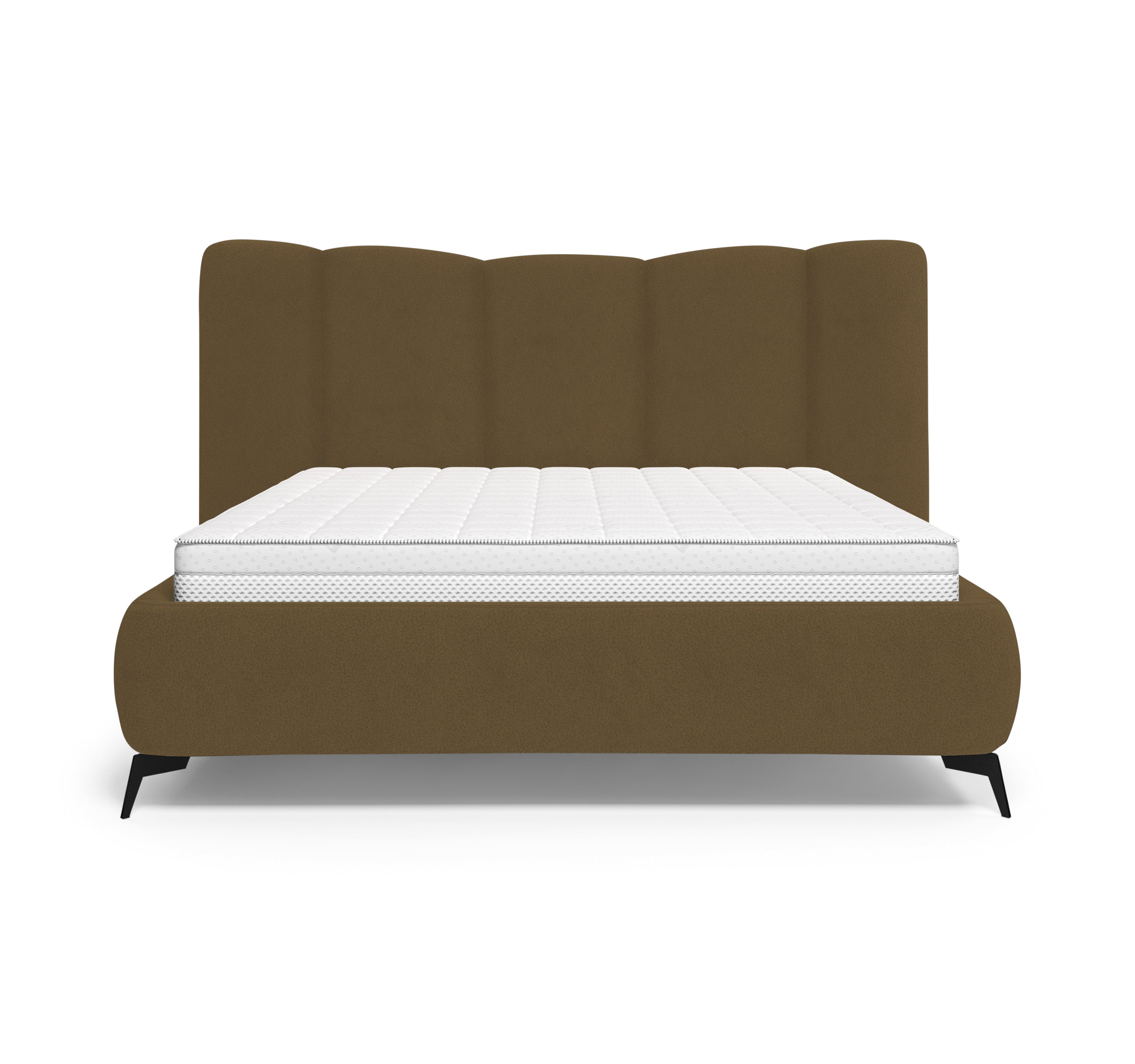 Lit coffre François Miron 140x200 cm en tissu chenille marron Paname Avenue, vue de face sur fond blanc