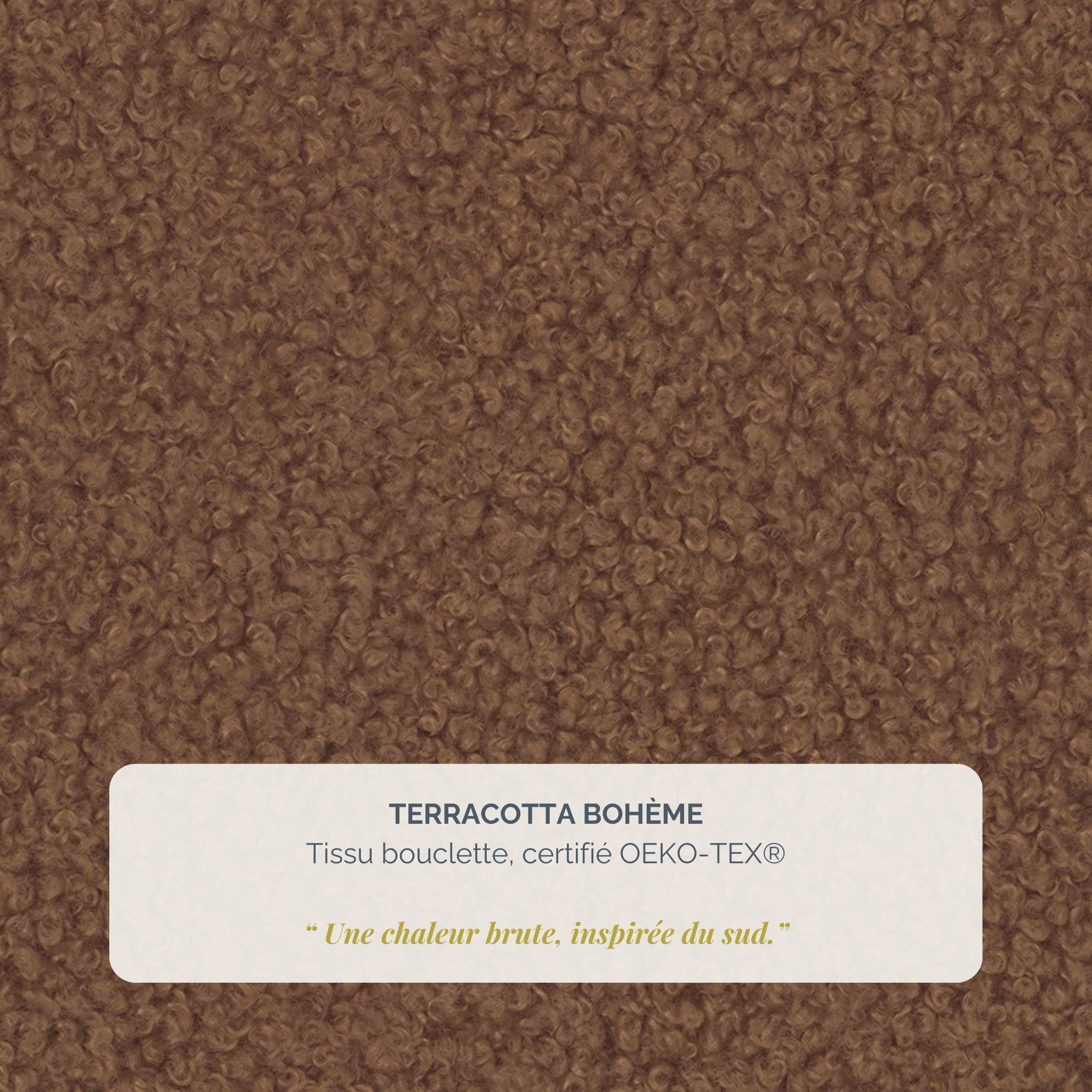 Lit coffre François Miron 140x200 cm en tissu chenille terracotta Paname Avenue, détail de la texture du revêtement