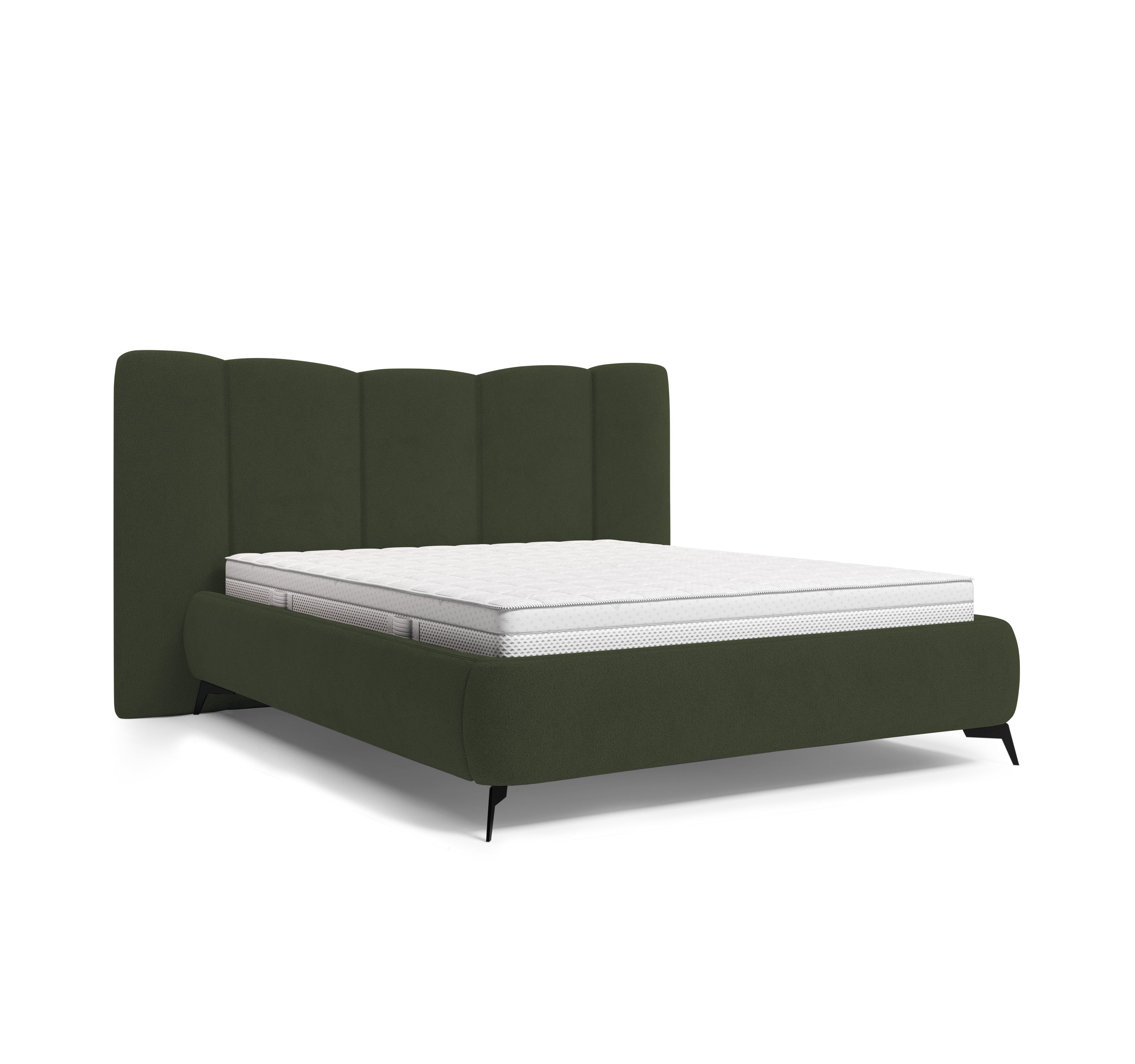 Lit coffre François Miron 140x200 cm en tissu chenille vert Paname Avenue, vue trois-quarts sur fond blanc