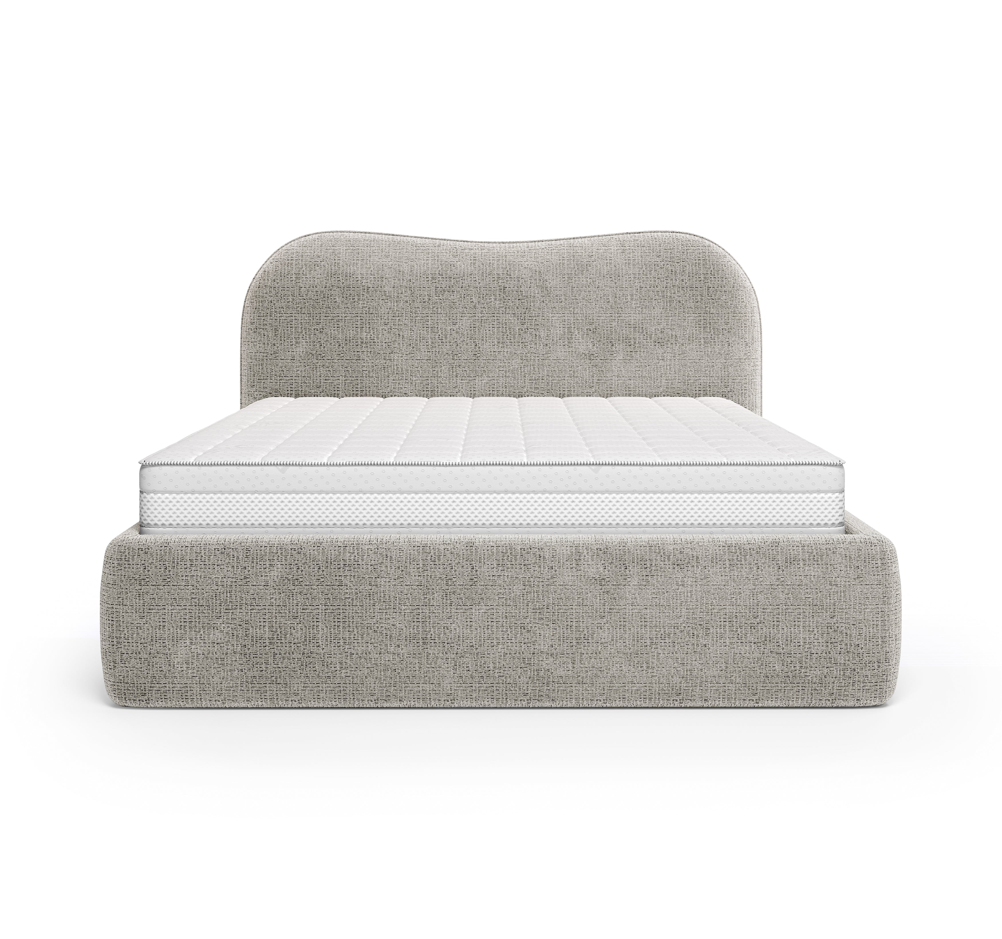 Lit coffre Gravilliers 140x200 cm en tissu chenille gris clair Paname Avenue, vue de face sur fond blanc