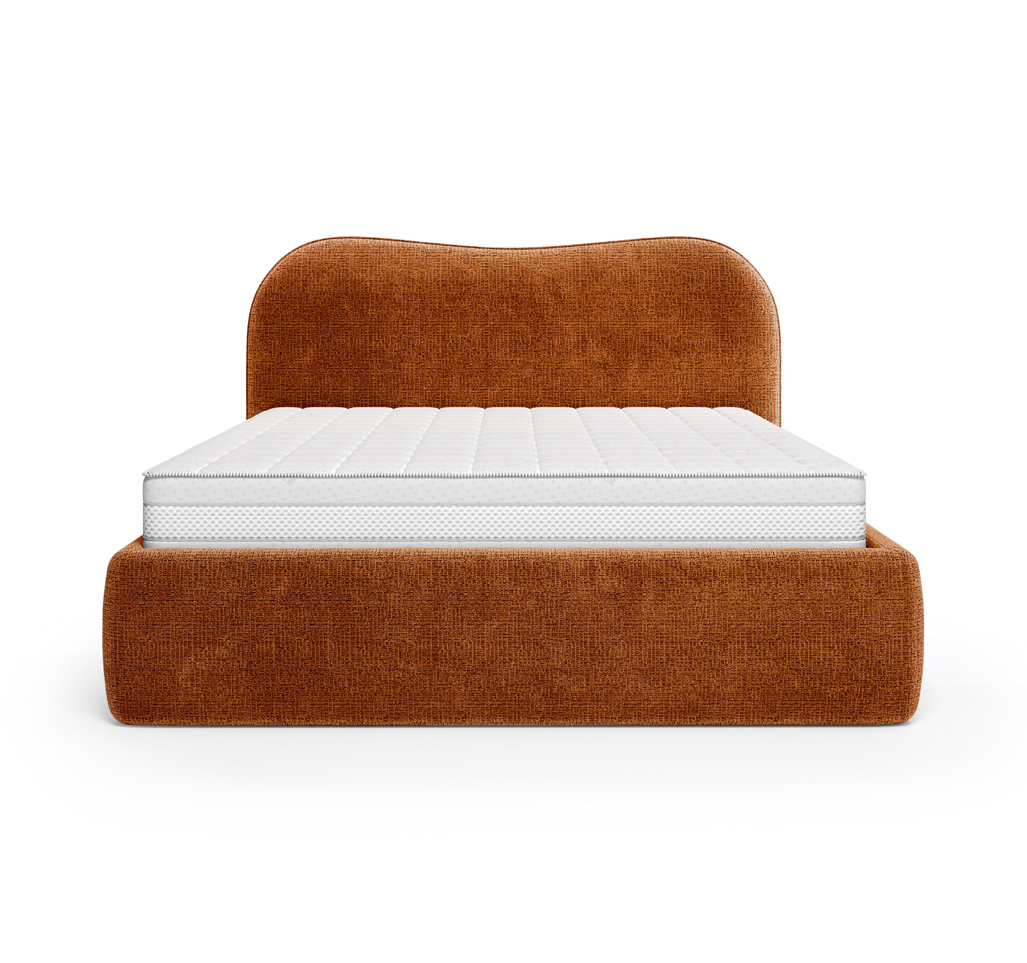 Lit coffre Gravilliers 140x200 cm en tissu chenille terracotta Paname Avenue, vue de face sur fond blanc