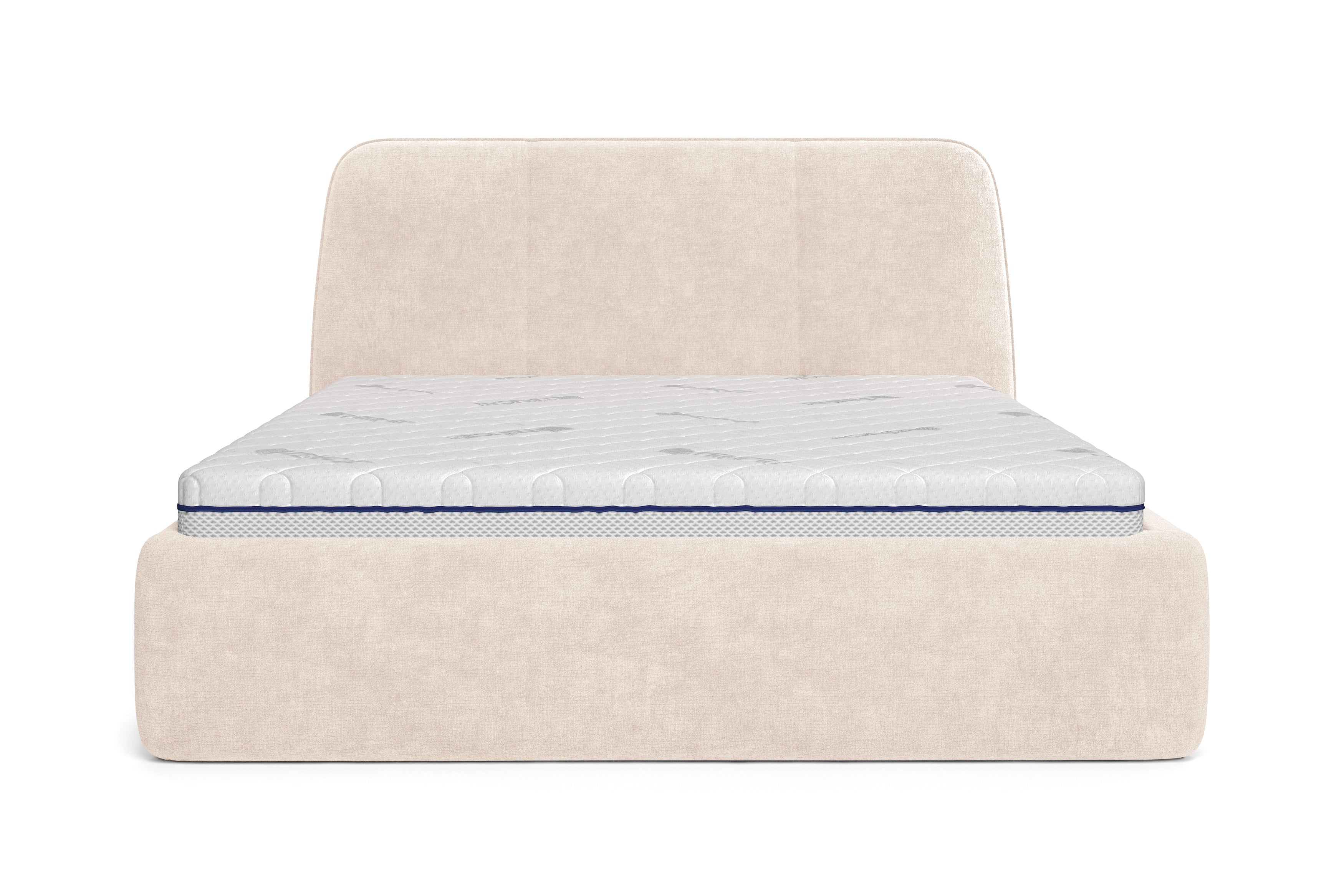 Lit coffre Rosiers 140x200 en tissu chenille beige Paname Avenue, vue de face sur fond blanc