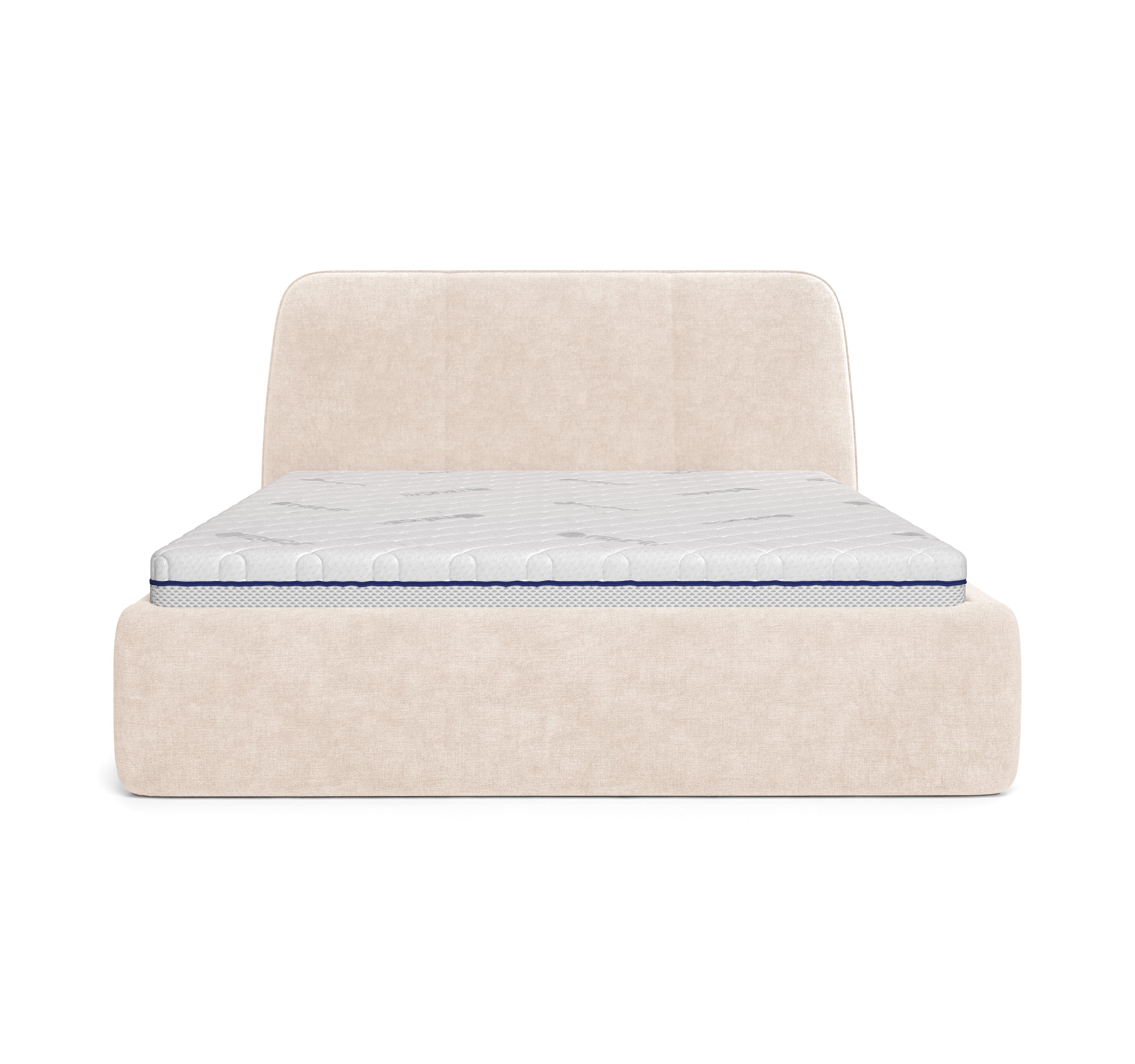 Lit coffre Rosiers 140x200 en tissu chenille beige Paname Avenue, vue de face sur fond blanc