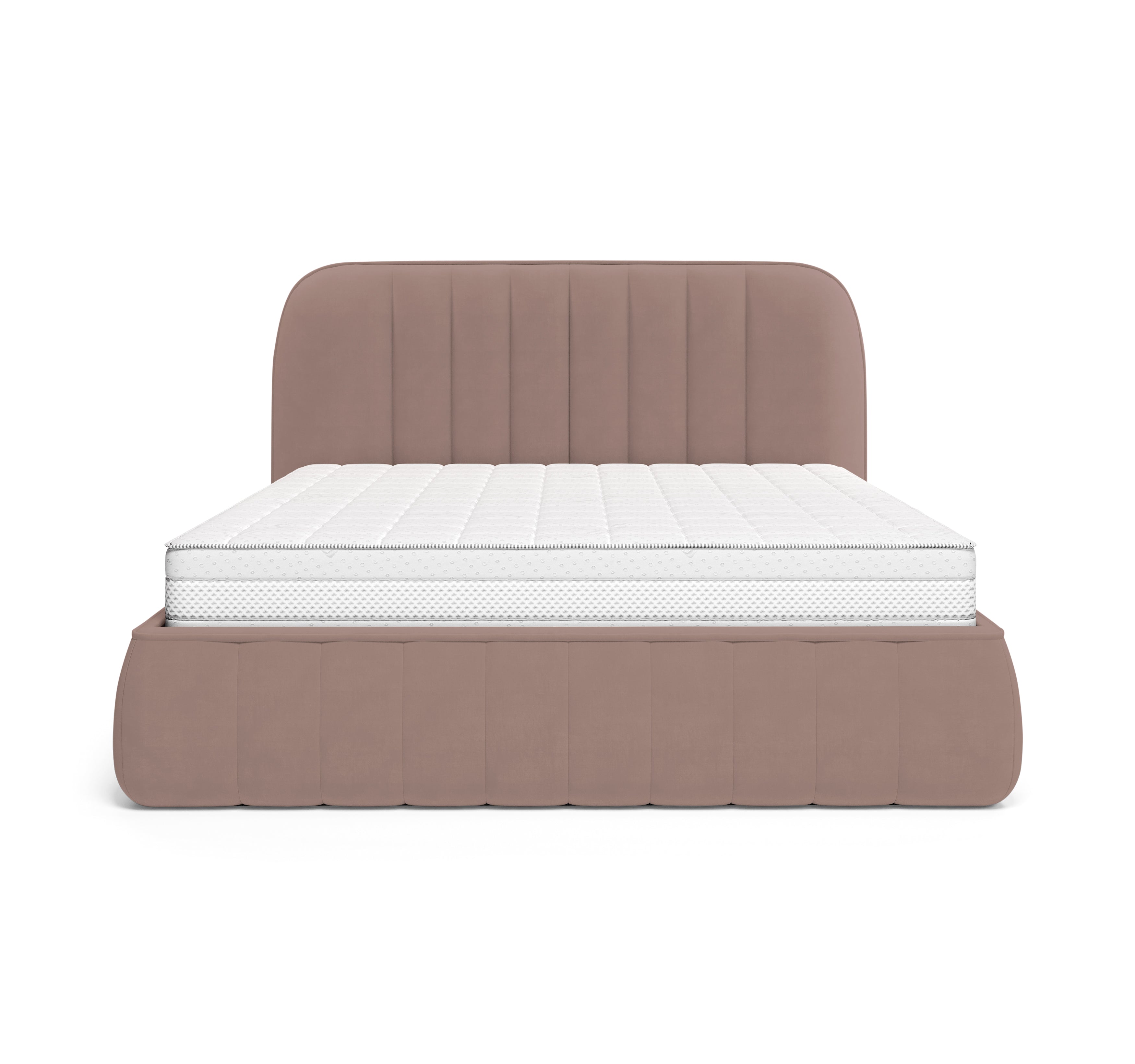 Lit coffre Timbaud 140x200 en tissu velours lisse rose Paname Avenue, vue de face sur fond blanc