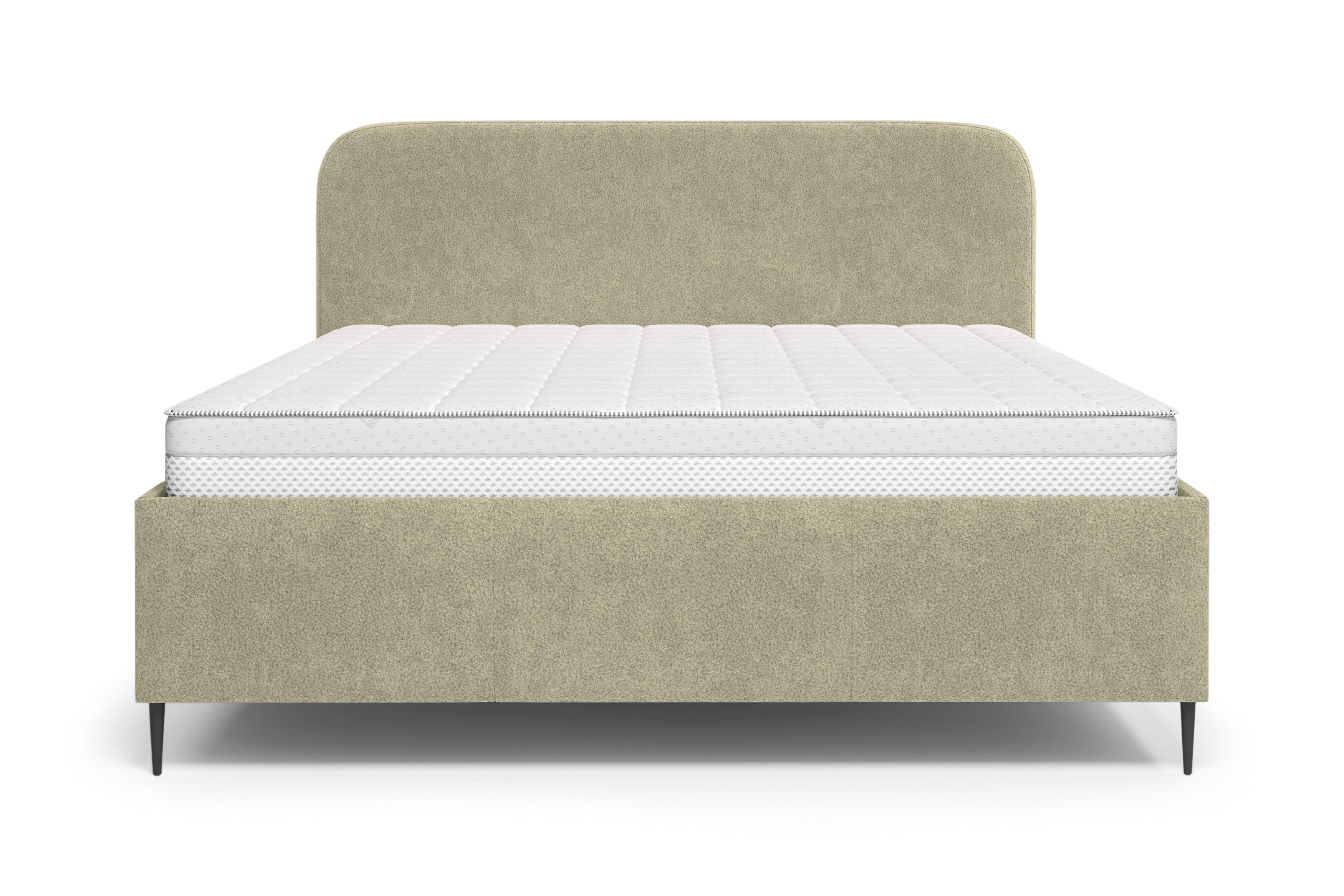 Lit coffre Yves Toudic 140x200 en tissu bouclette beige Paname Avenue, vue de face sur fond blanc