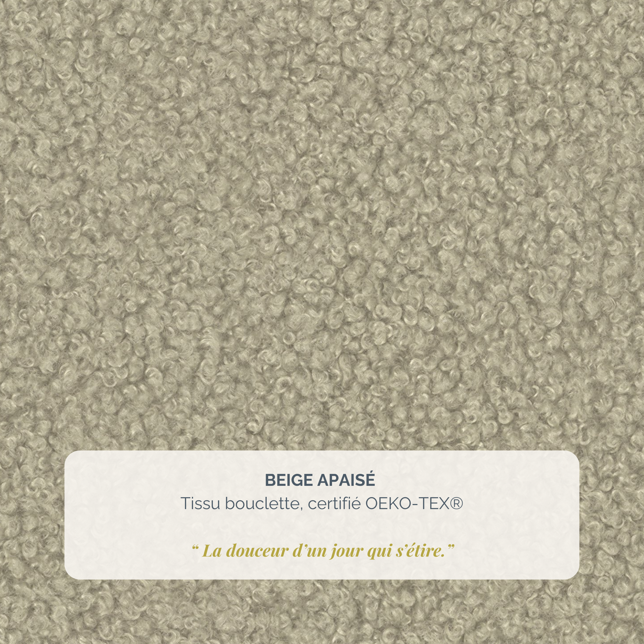 Lit coffre Yves Toudic 140x200 en tissu bouclette beige Paname Avenue, détail de la texture du revêtement