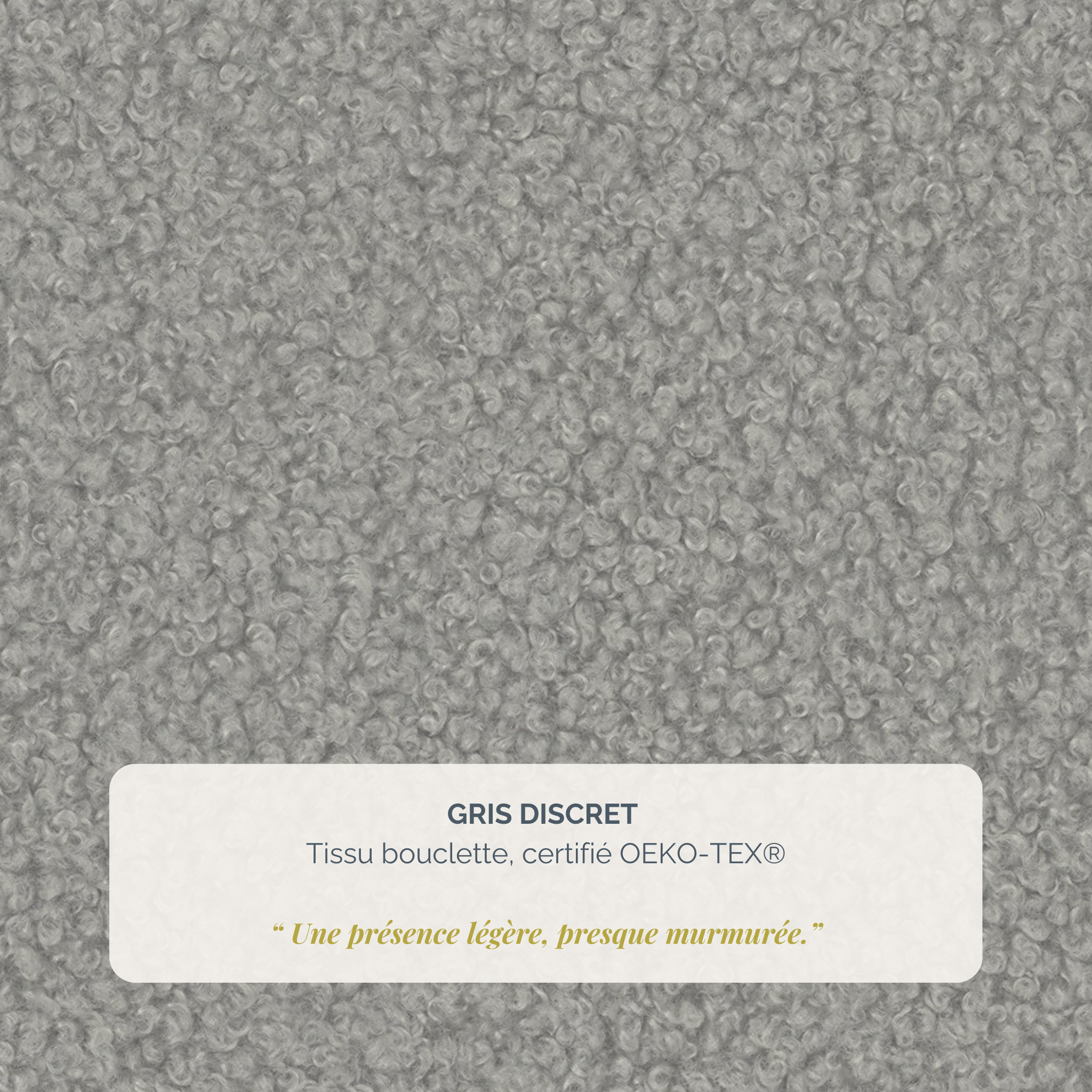 Lit coffre Yves Toudic 140x200 en tissu bouclette gris Paname Avenue, détail de la texture du revêtement