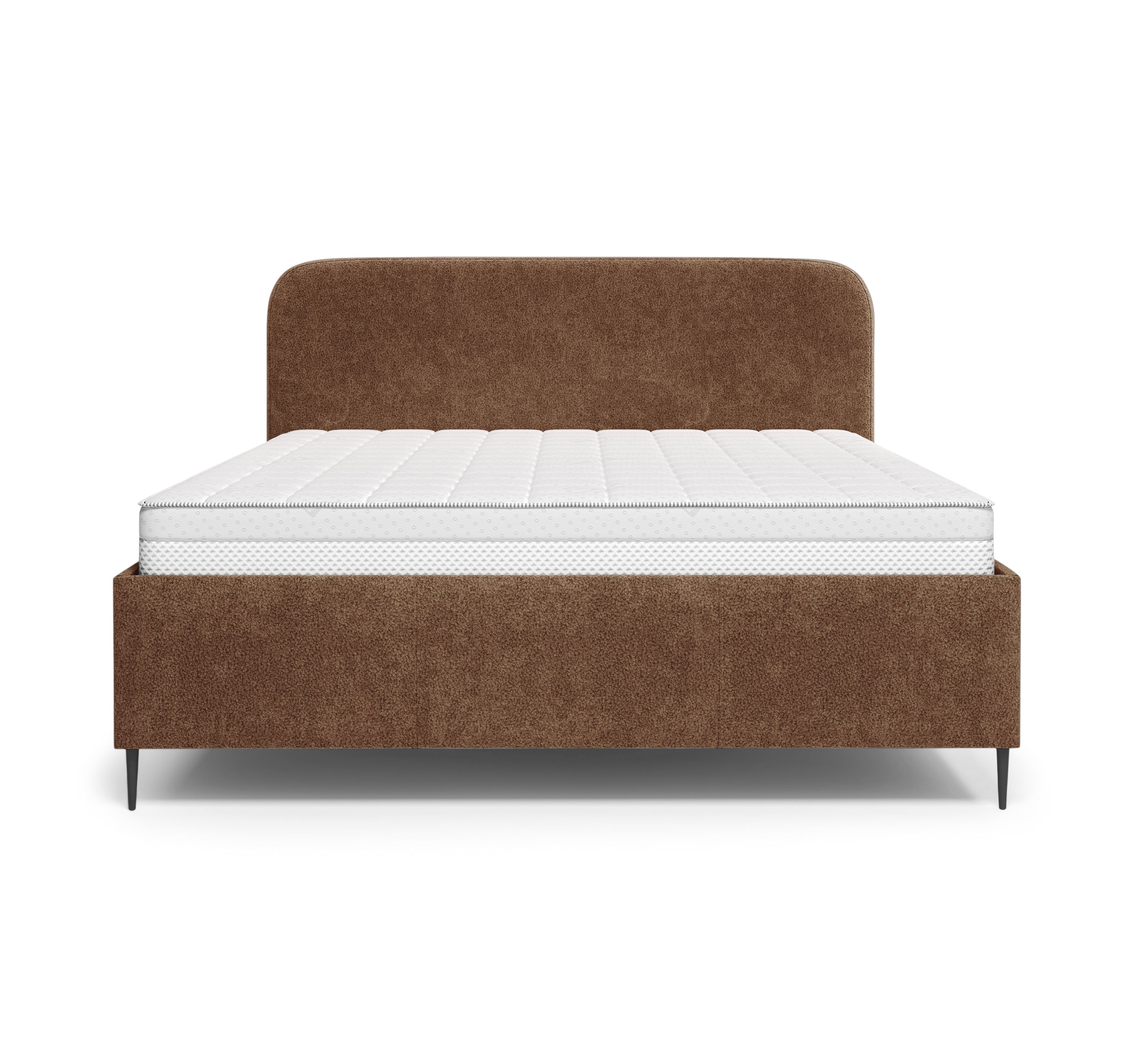 Lit coffre Yves Toudic 140x200 en tissu bouclette terracotta Paname Avenue, vue de face sur fond blanc