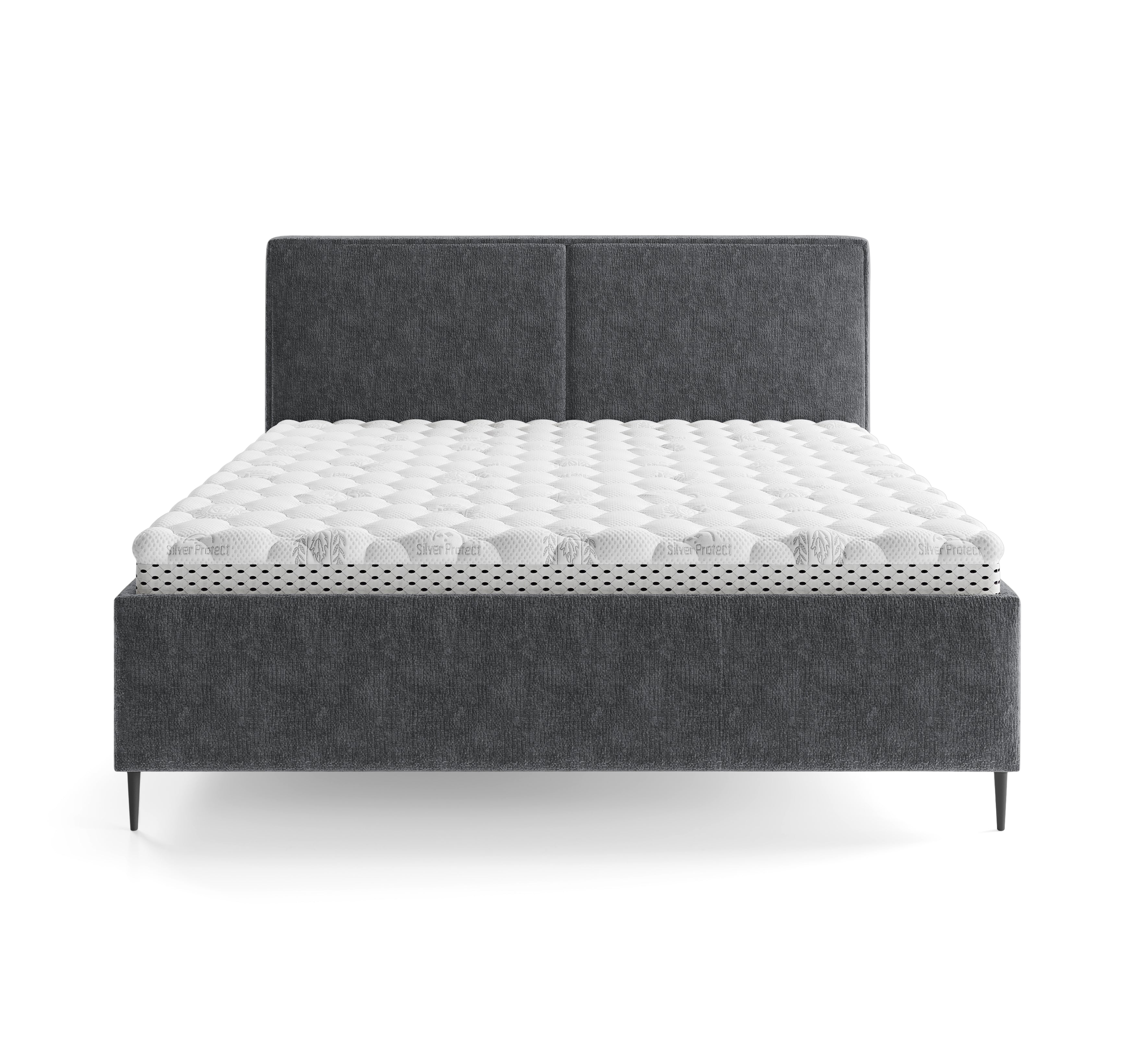 Lit coffre Yvonne le Tac 140x200 en tissu chenille anthracite Paname Avenue, vue de face sur fond blanc
