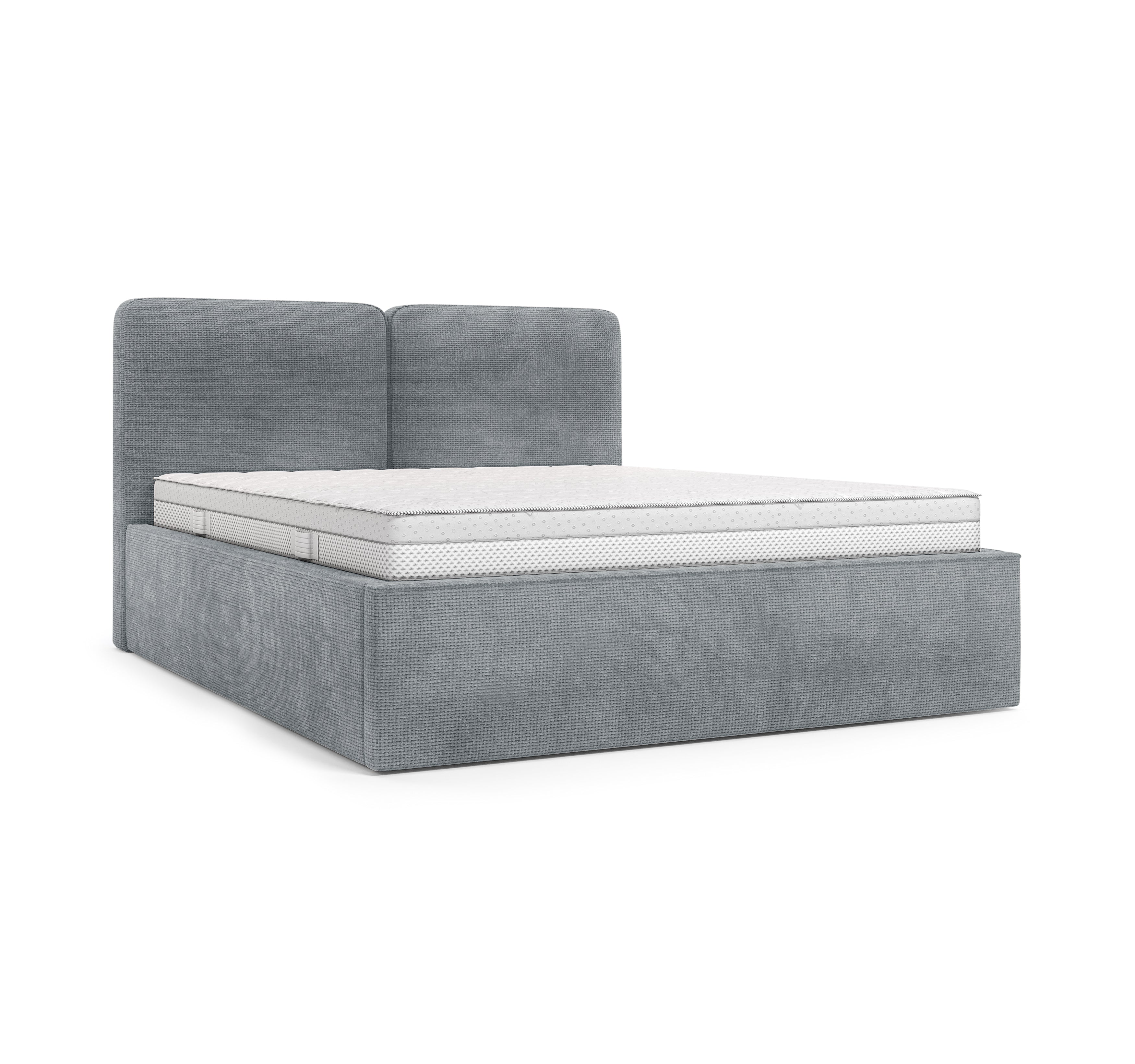Lit coffre Arbre-Sec 160x200 en tissu chenille gris Paname Avenue, vue trois-quarts sur fond blanc