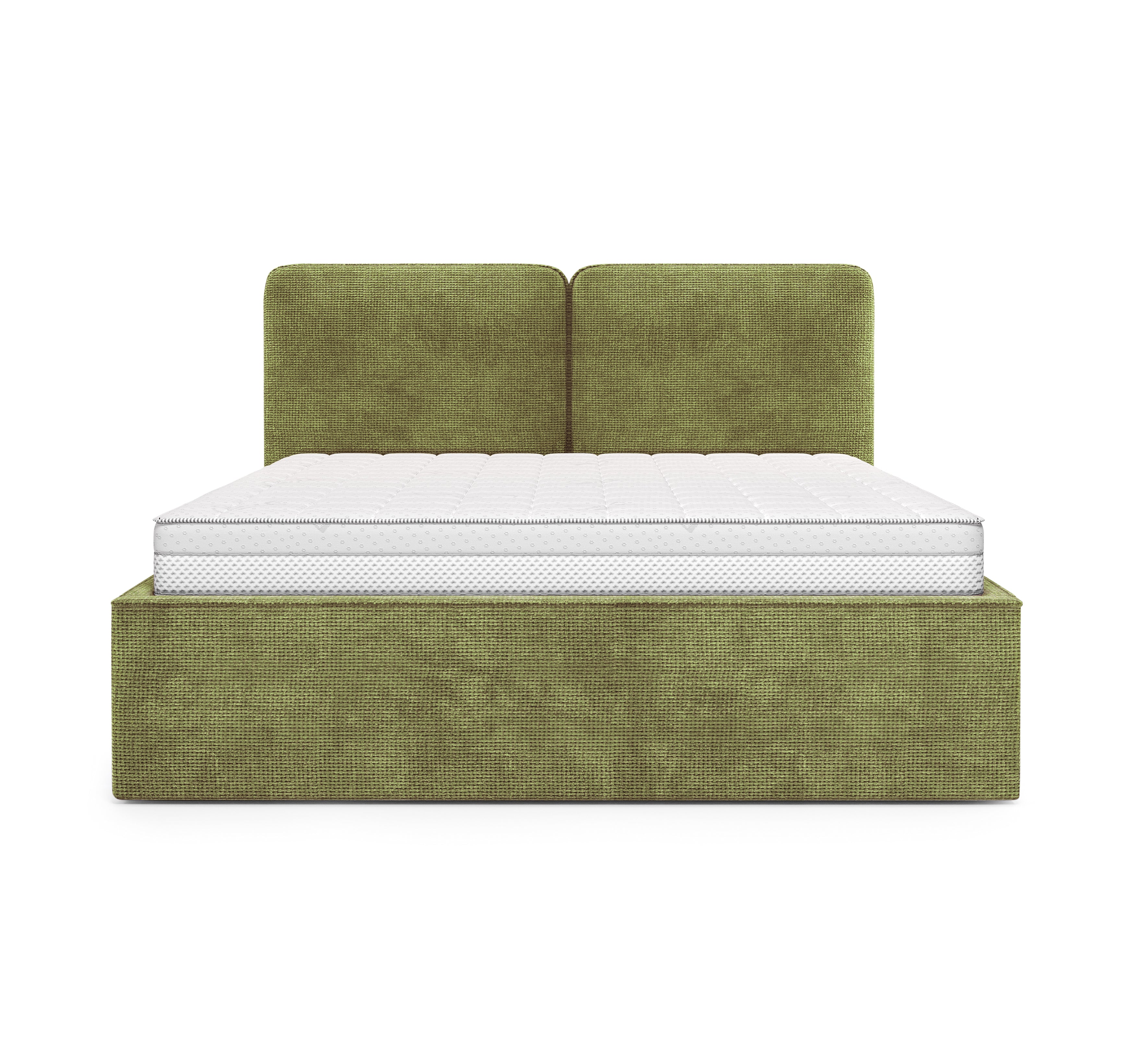 Lit coffre Arbre-Sec 160x200 en tissu chenille vert olive Paname Avenue, vue de face sur fond blanc