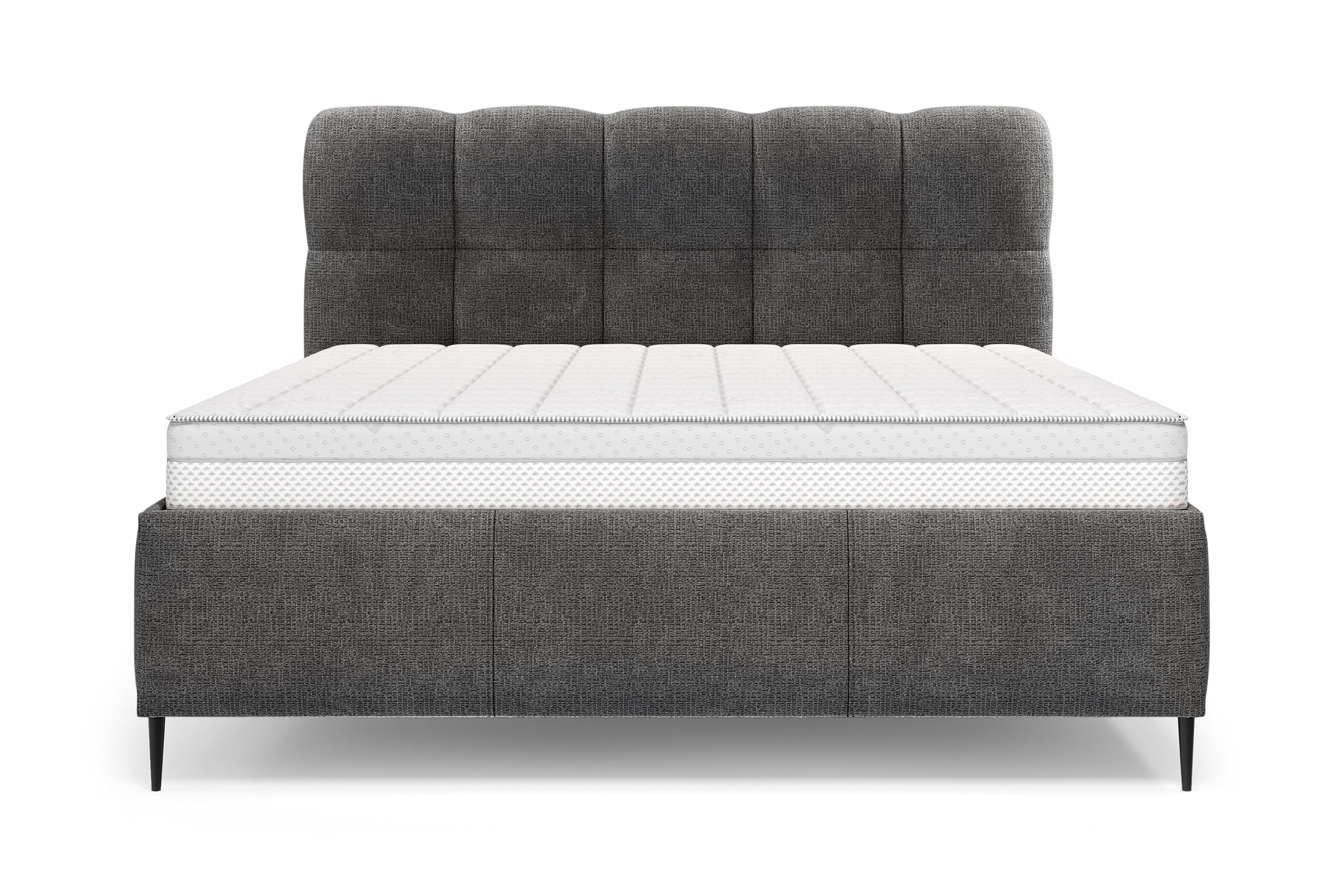 Lit coffre Four 160x200 cm en tissu chenille anthracite Paname Avenue, vue de face sur fond blanc