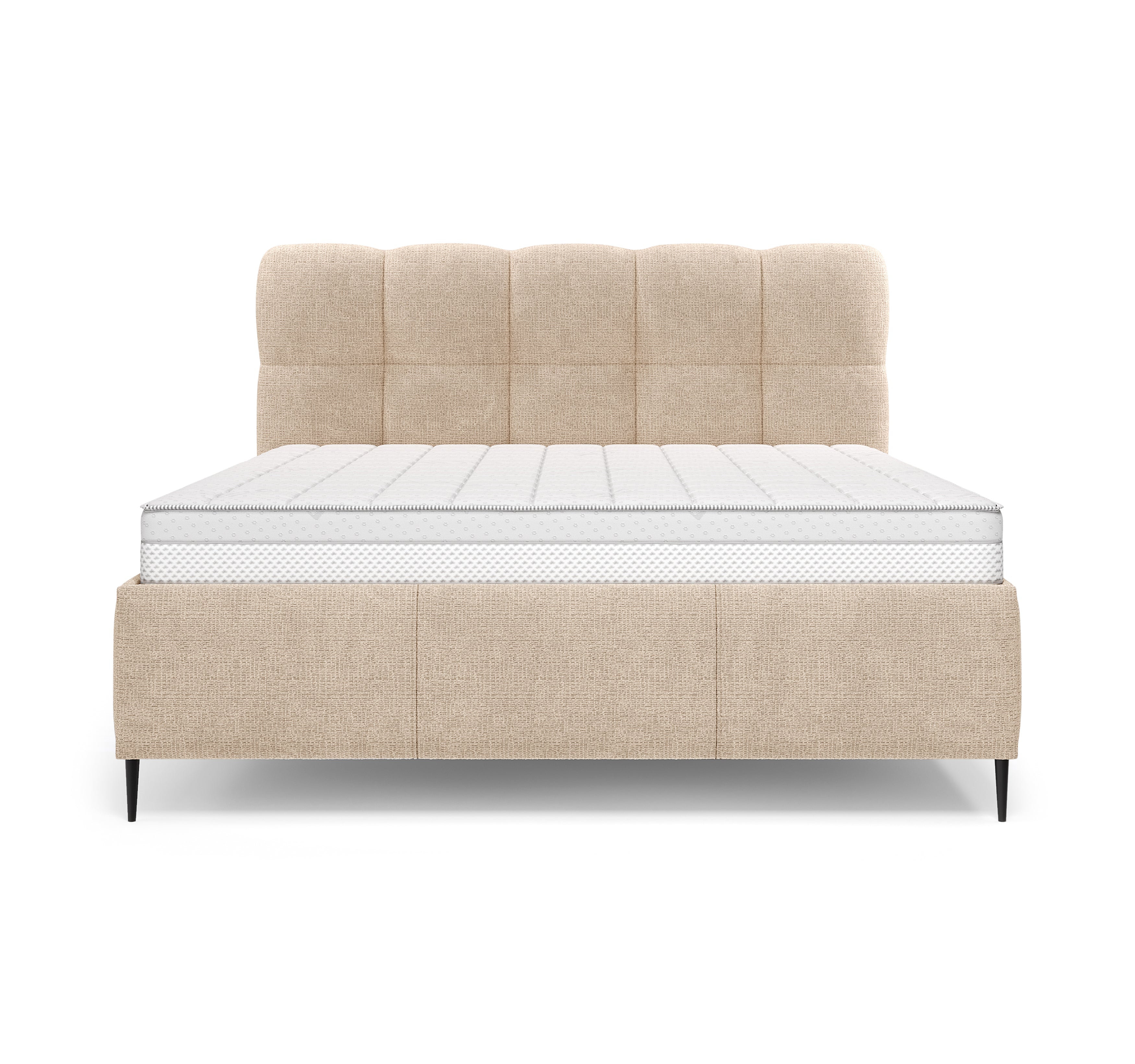 Lit coffre Four 160x200 cm en tissu chenille beige Paname Avenue, vue de face sur fond blanc