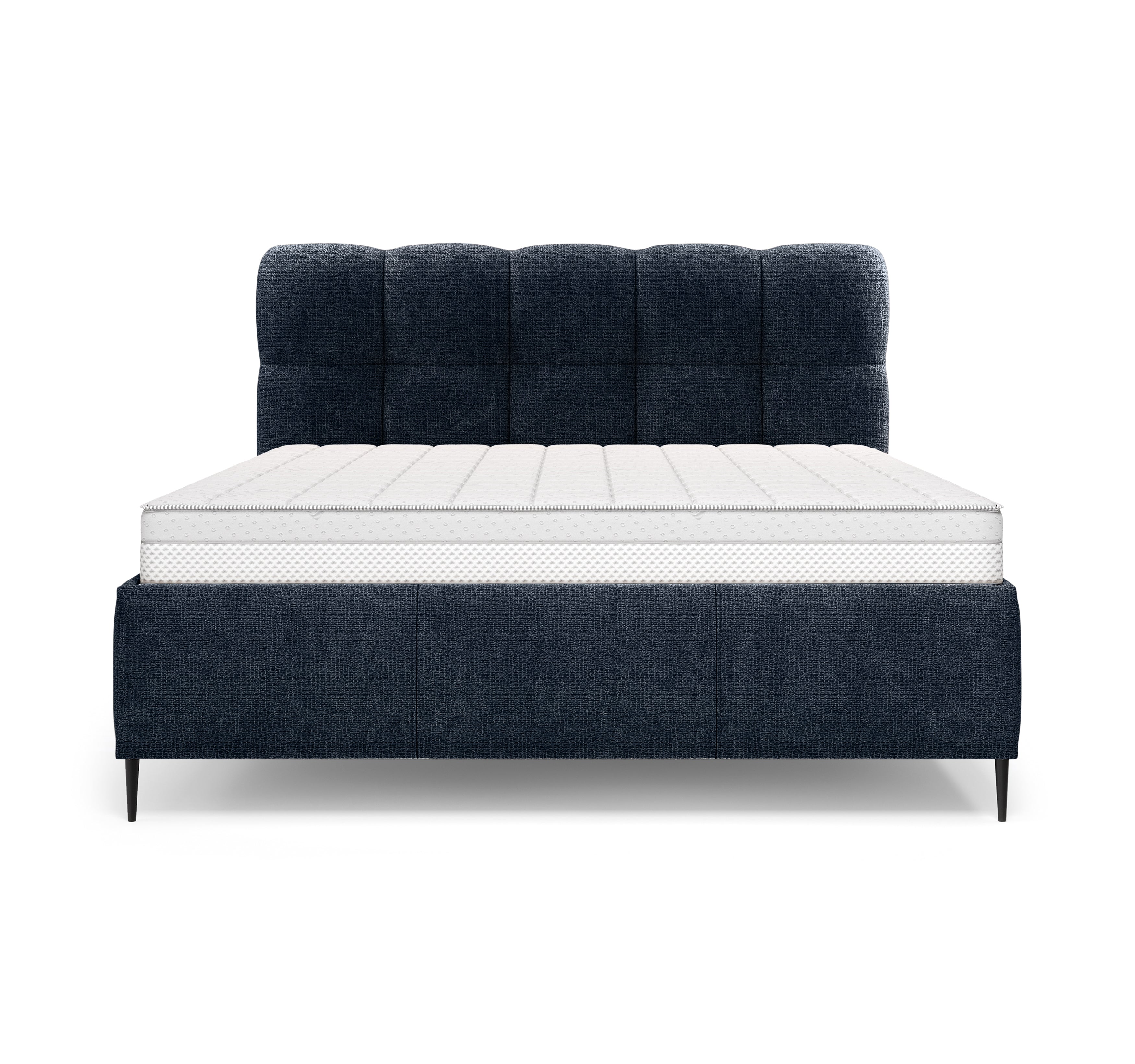 Lit coffre Four 160x200 cm en tissu chenille bleu Paname Avenue, vue de face sur fond blanc