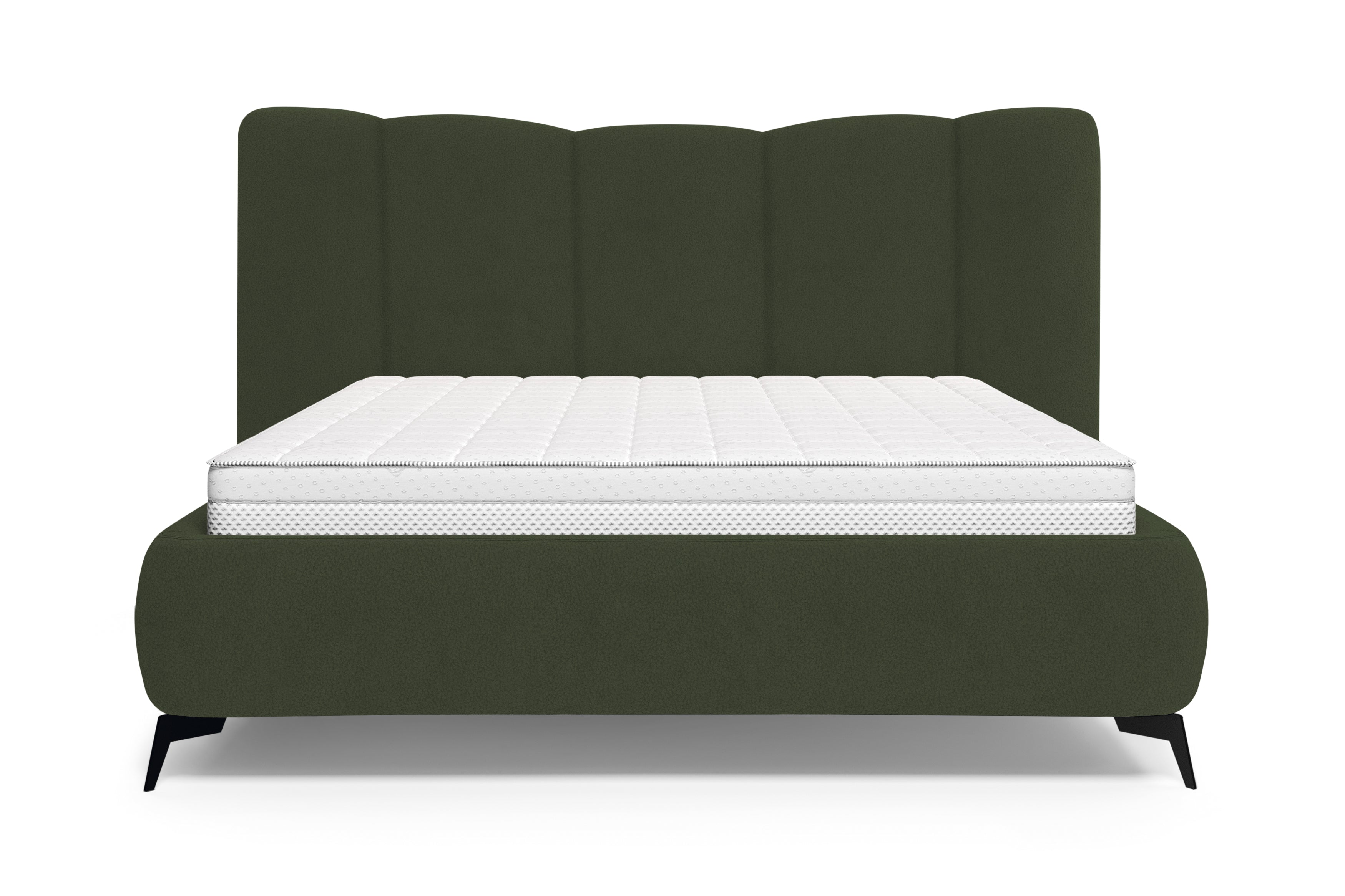 Lit coffre François Miron 160x200 cm en tissu chenille vert Paname Avenue, vue de face sur fond blanc