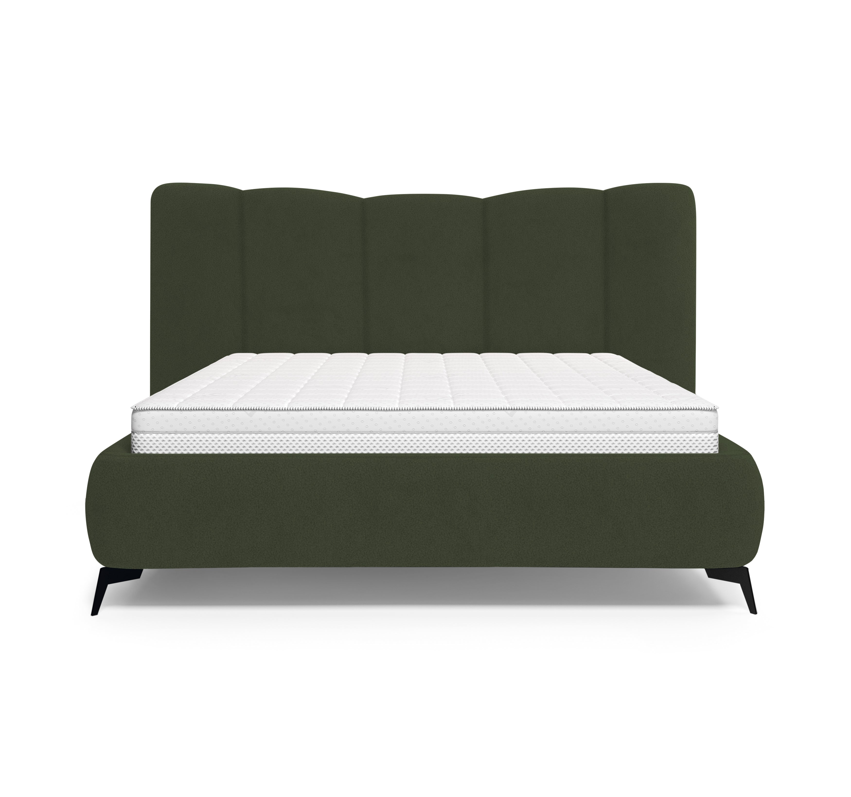 Lit coffre François Miron 160x200 cm en tissu chenille vert Paname Avenue, vue de face sur fond blanc