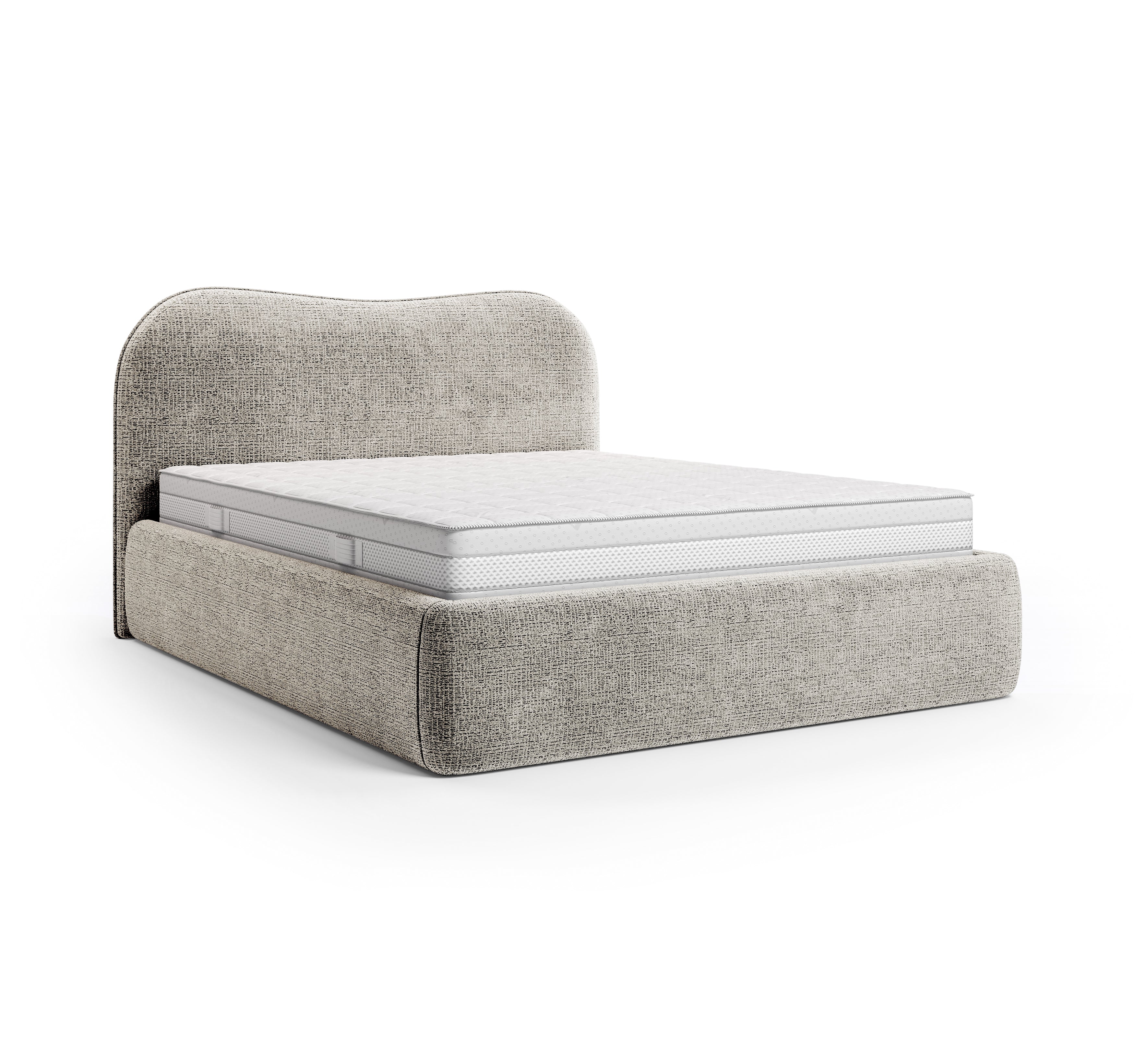 Lit coffre Gravilliers 160x200 cm en tissu chenille gris clair Paname Avenue, vue trois-quarts sur fond blanc