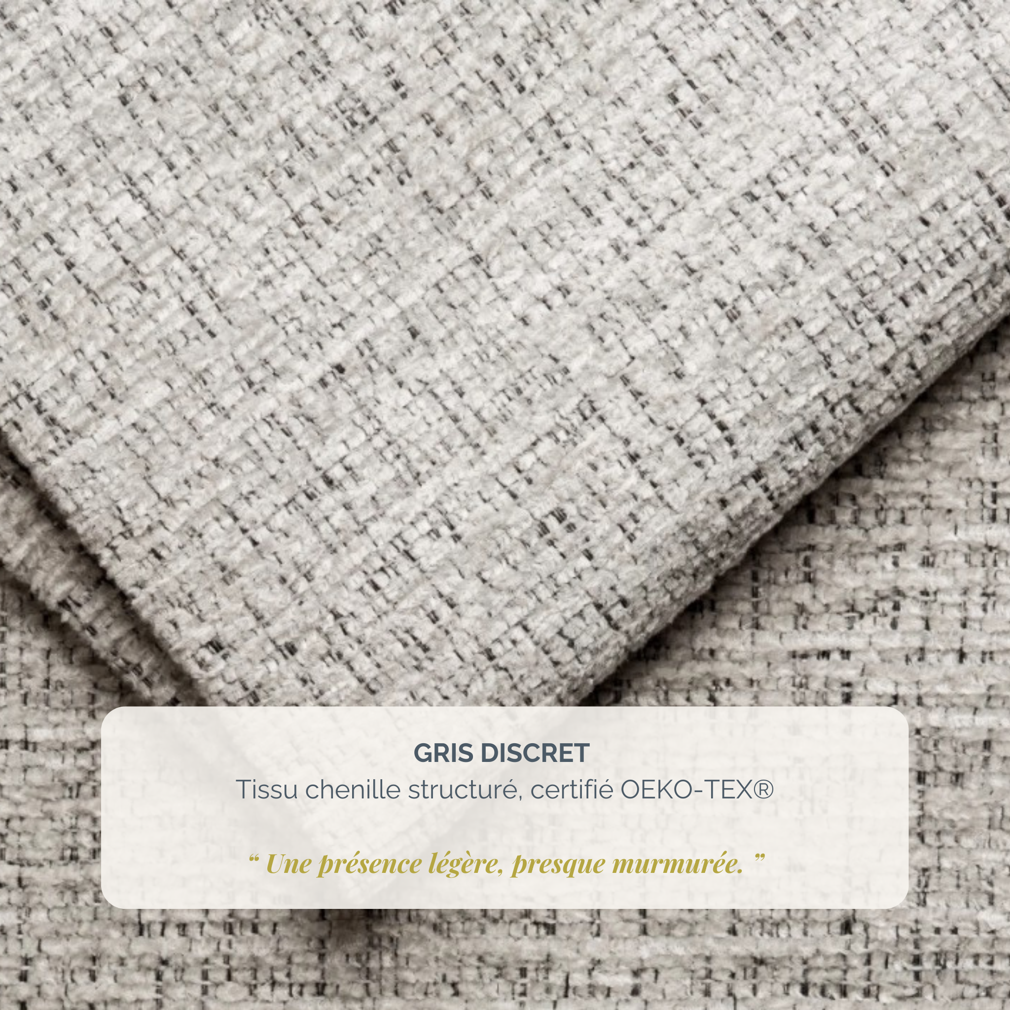 Lit coffre Gravilliers 160x200 cm en tissu chenille gris clair Paname Avenue, détail de la texture du revêtement
