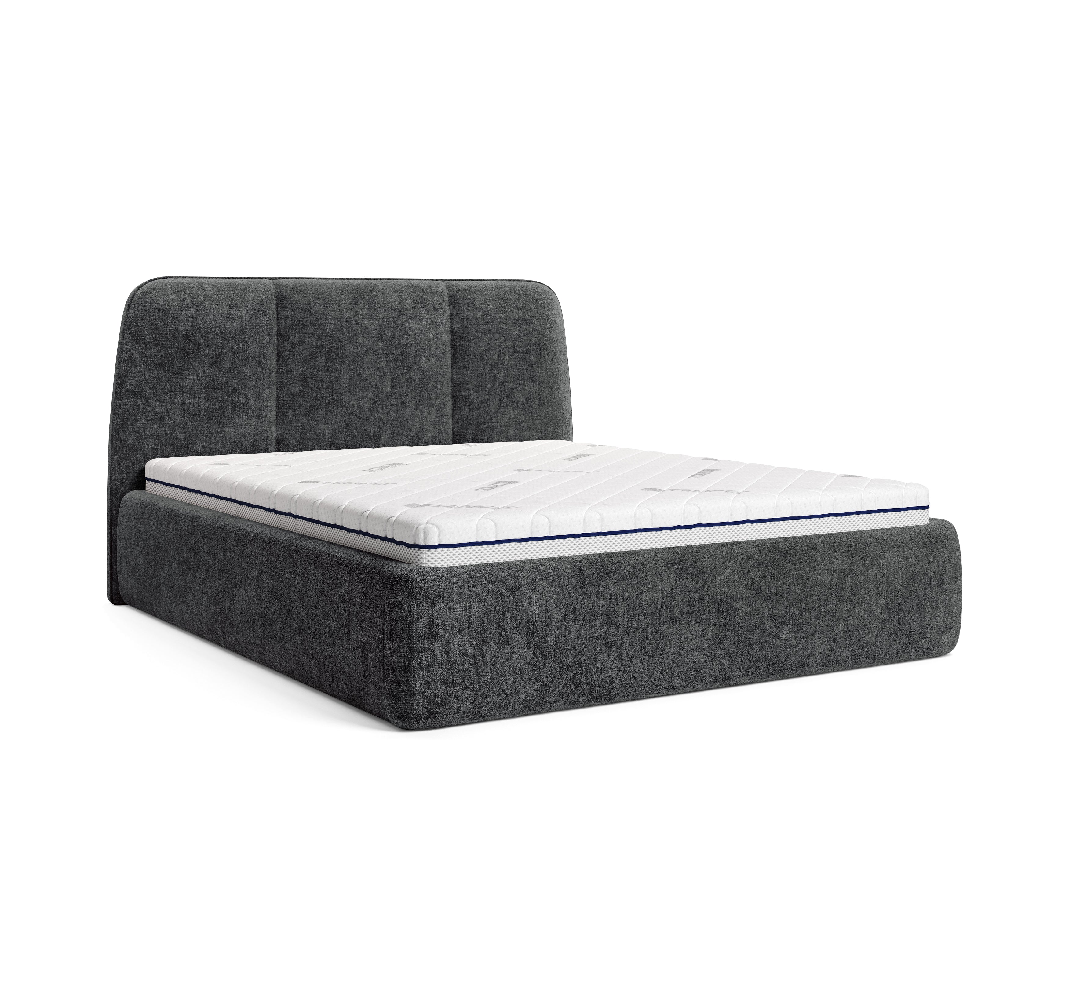 Lit coffre Rosiers 160x200 en tissu chenille anthracite Paname Avenue, vue trois-quarts sur fond blanc