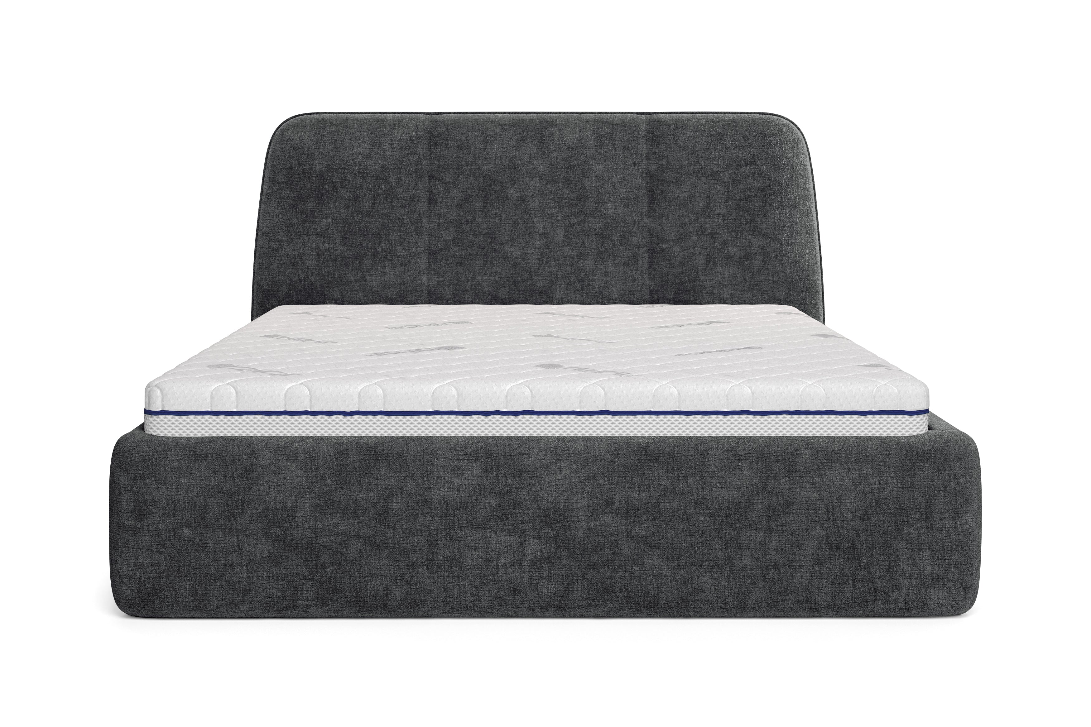 Lit coffre Rosiers 160x200 en tissu chenille anthracite Paname Avenue, vue de face sur fond blanc