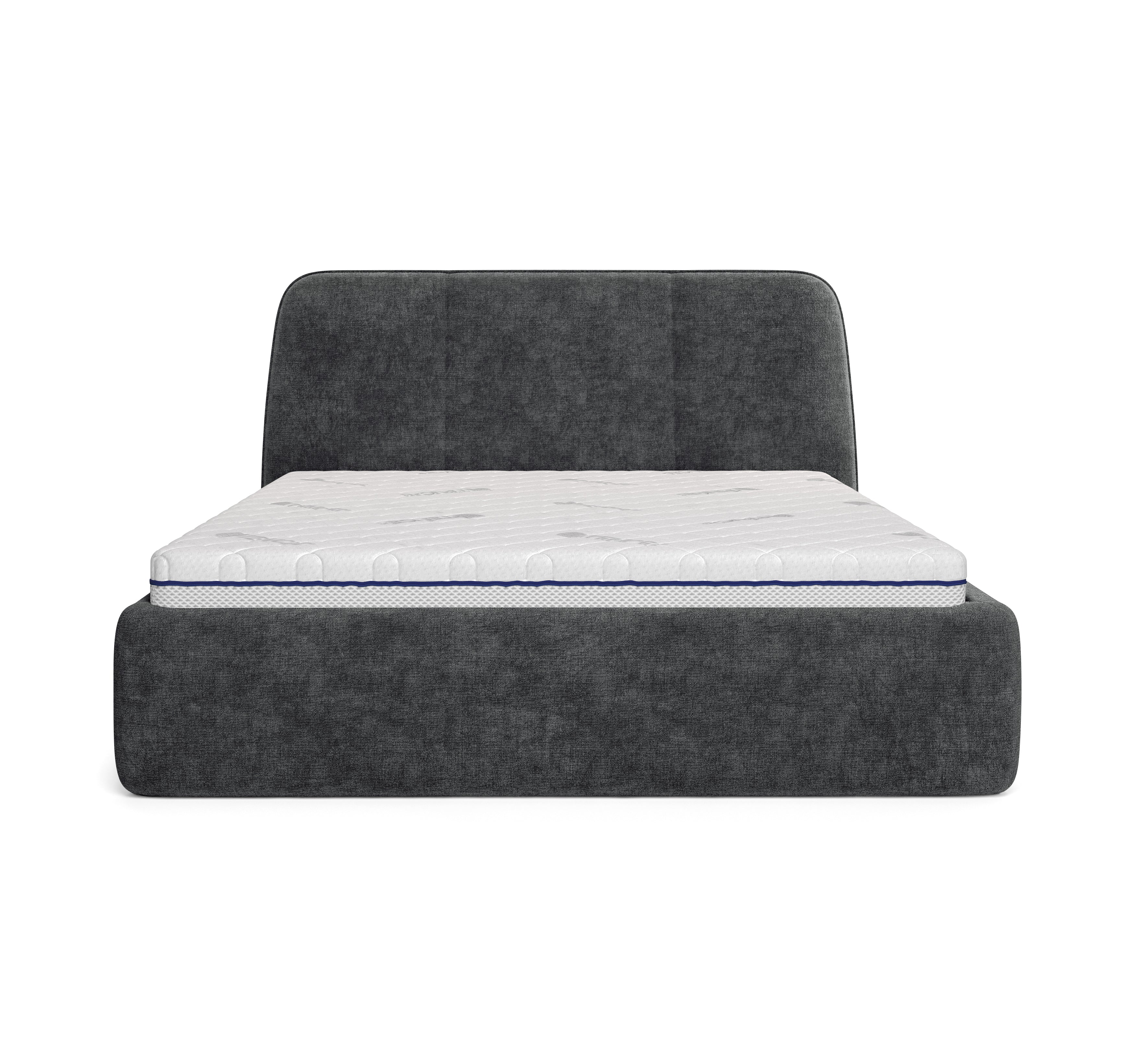 Lit coffre Rosiers 160x200 en tissu chenille anthracite Paname Avenue, vue de face sur fond blanc
