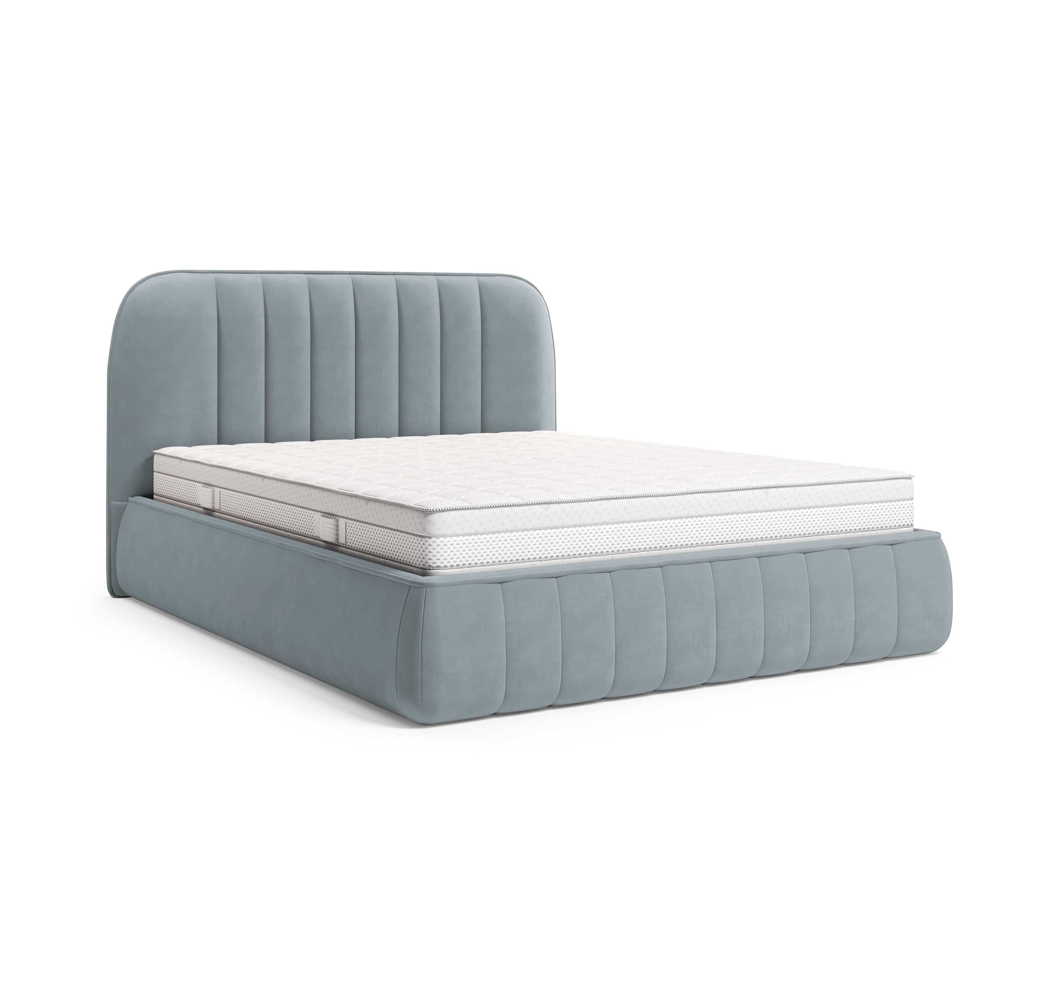 Lit coffre Timbaud 160x200 en tissu velours lisse gris clair Paname Avenue, vue trois-quarts sur fond blanc