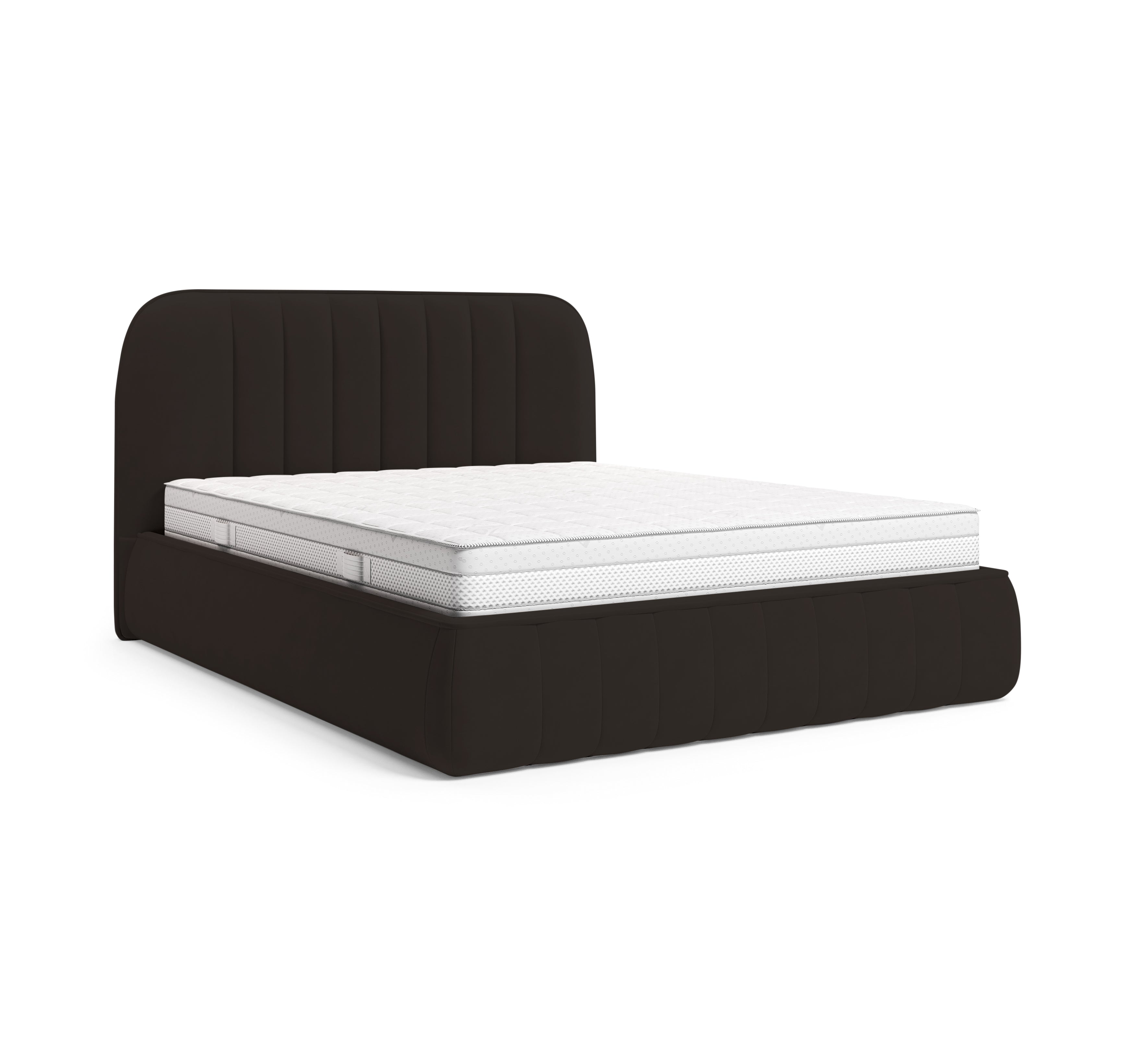 Lit coffre Timbaud 160x200 en tissu velours lisse marron Paname Avenue, vue trois-quarts sur fond blanc