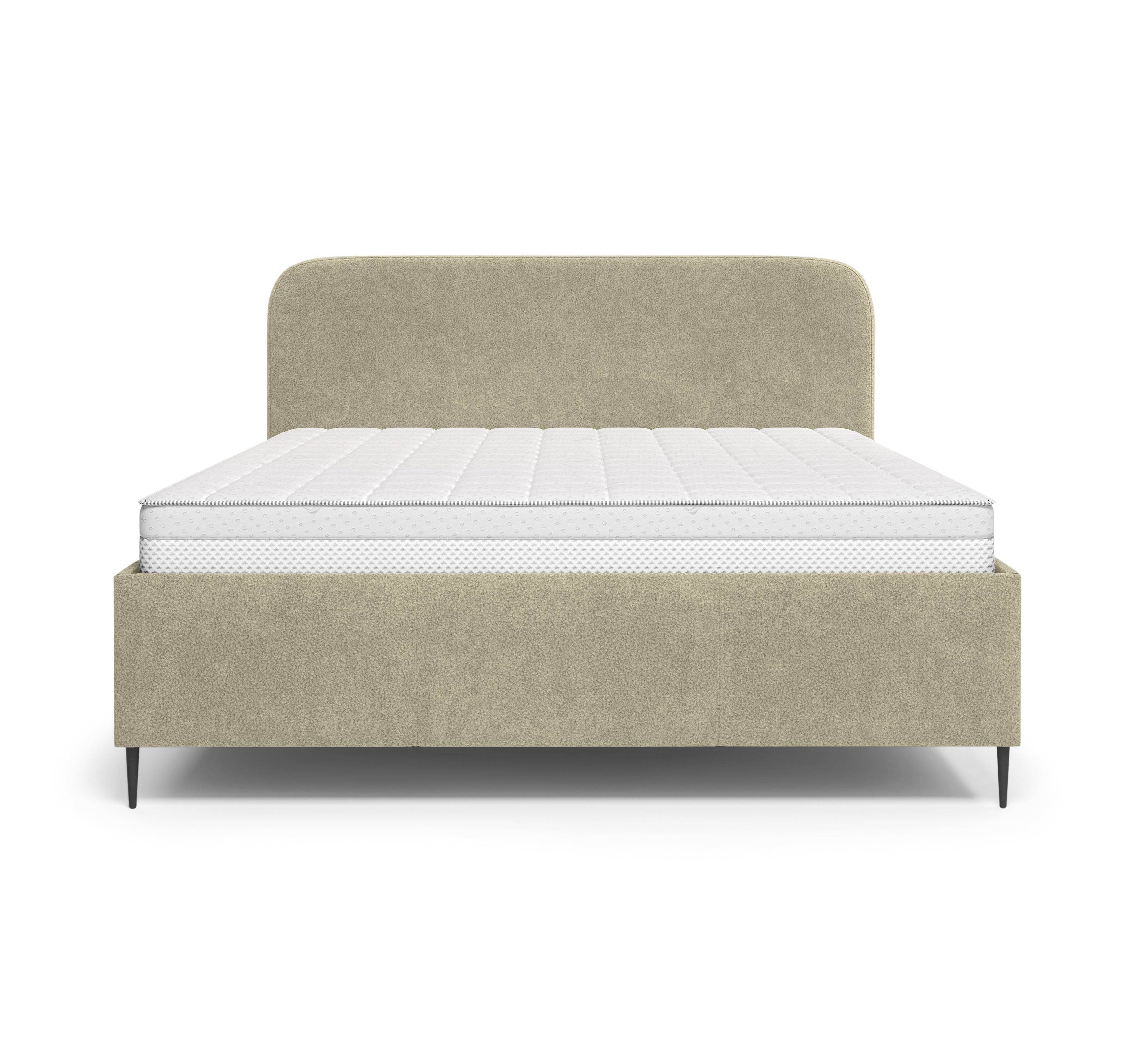Lit coffre Yves Toudic 160x200 en tissu bouclette beige Paname Avenue, vue de face sur fond blanc