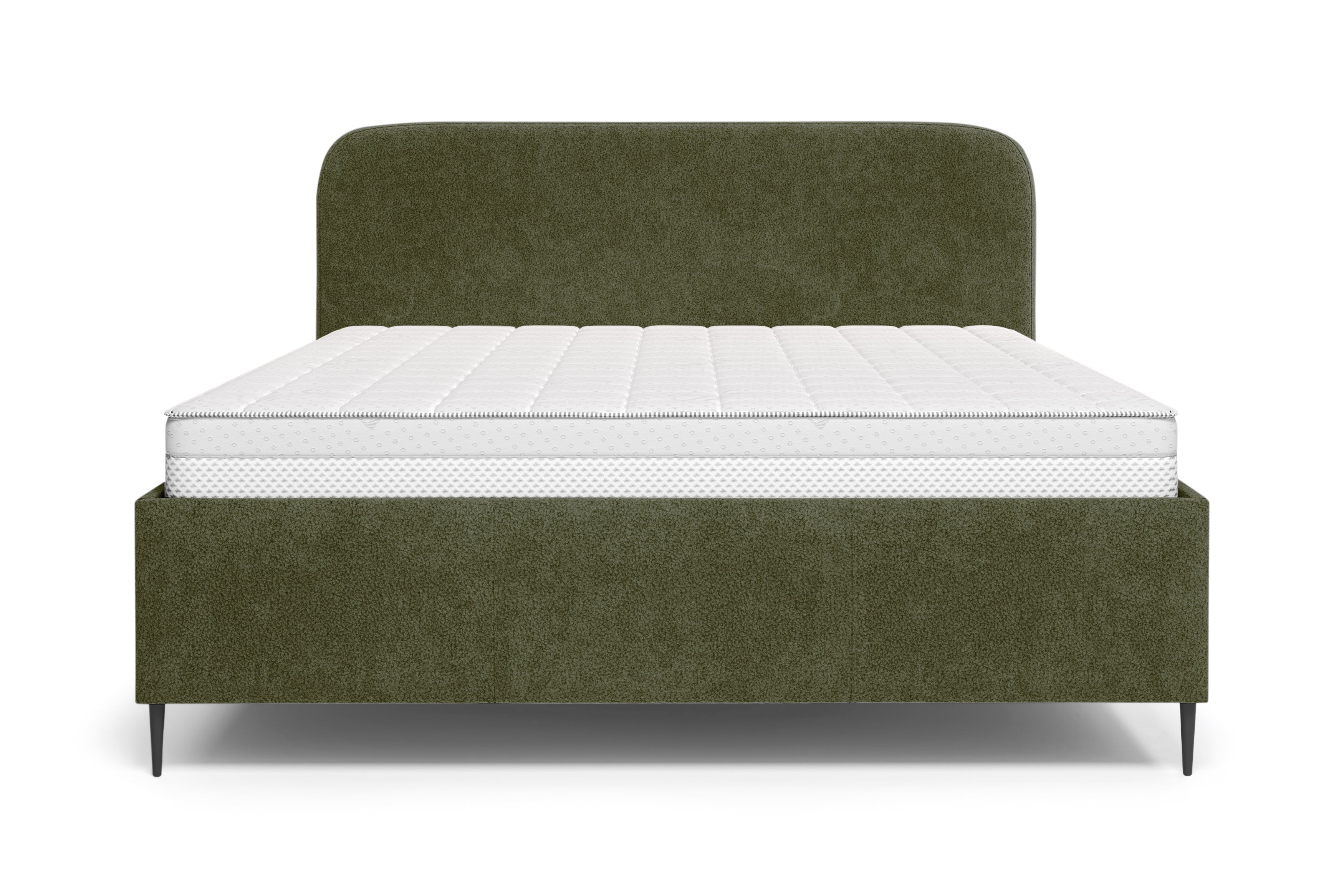 Lit coffre Yves Toudic 160x200 en tissu bouclette vert Paname Avenue, vue de face sur fond blanc