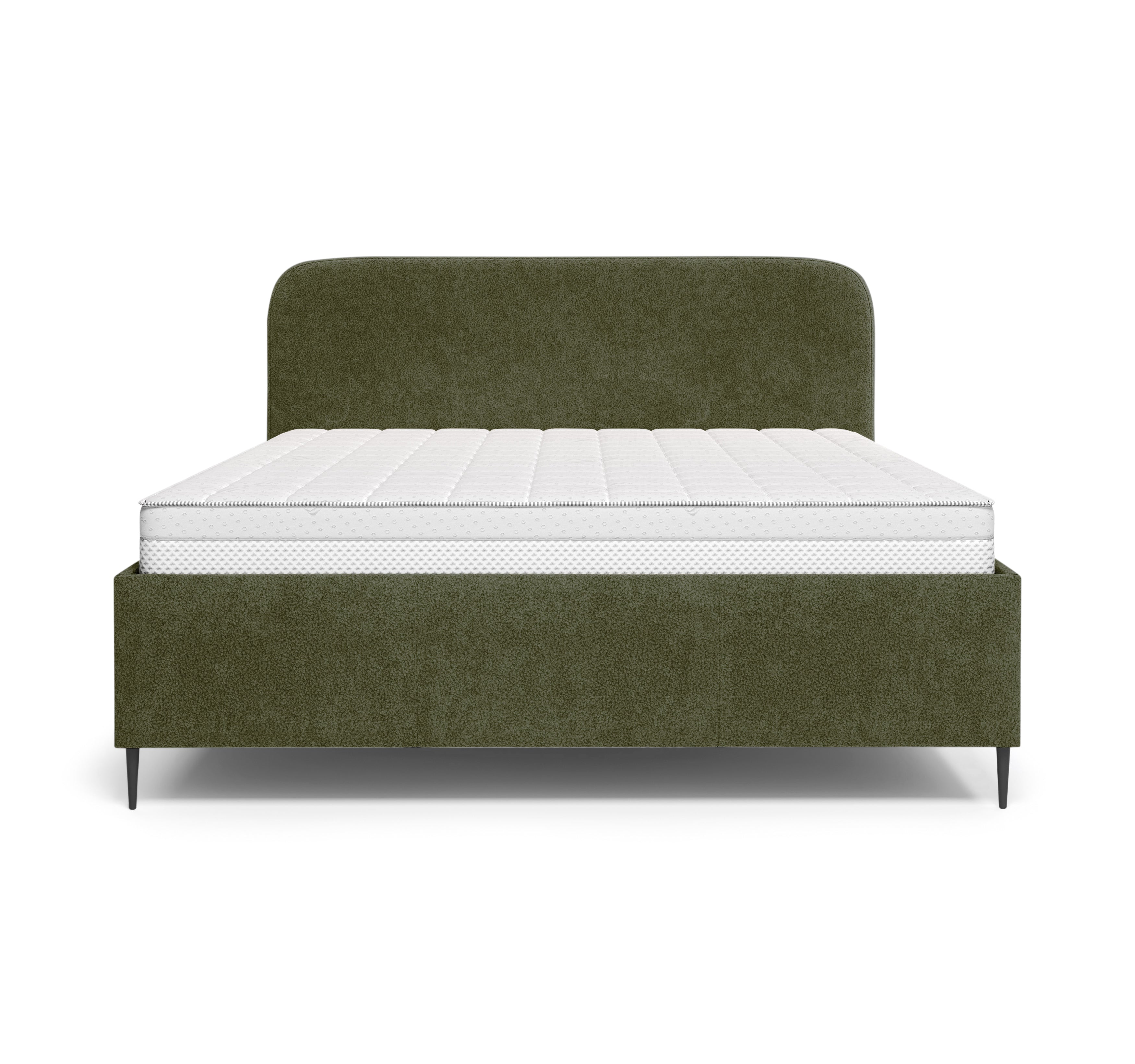 Lit coffre Yves Toudic 160x200 en tissu bouclette vert Paname Avenue, vue de face sur fond blanc