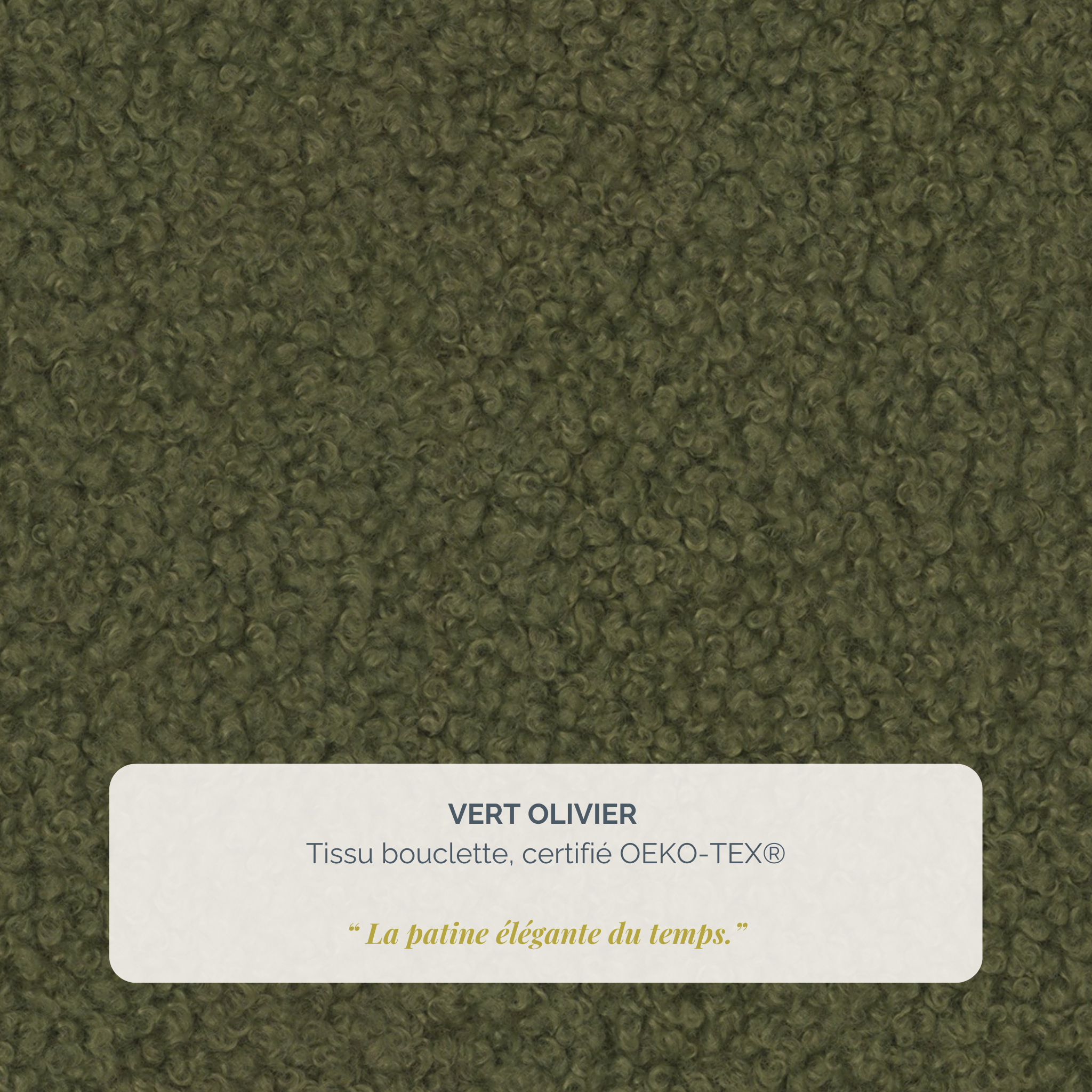 Lit coffre Yves Toudic 160x200 en tissu bouclette vert Paname Avenue, détail de la texture du revêtement