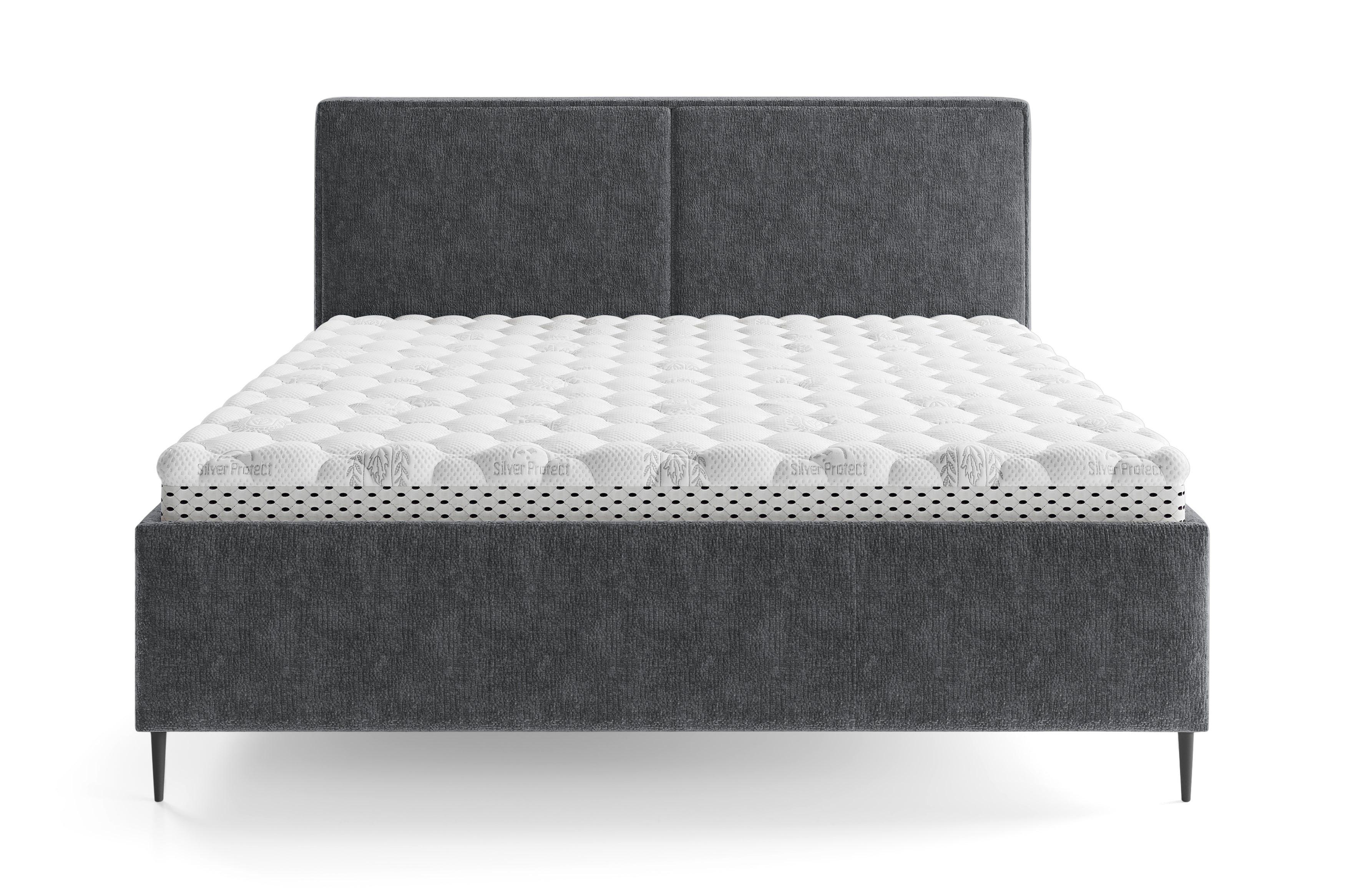 Lit coffre Yvonne le Tac 160x200 en tissu chenille anthracite Paname Avenue, vue de face sur fond blanc
