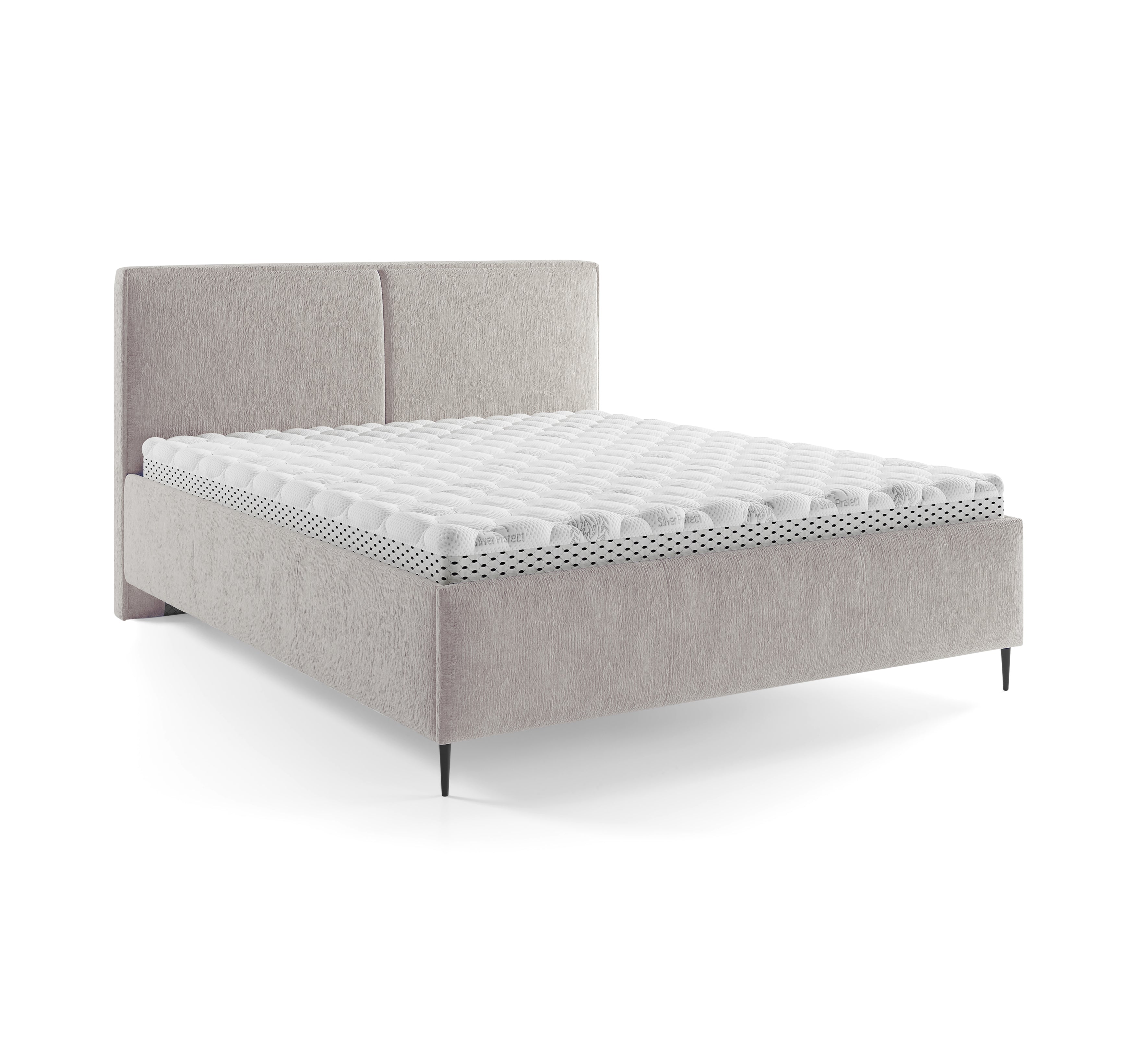 Lit coffre Yvonne le Tac 160x200 en tissu chenille gris clair Paname Avenue, vue trois-quarts sur fond blanc
