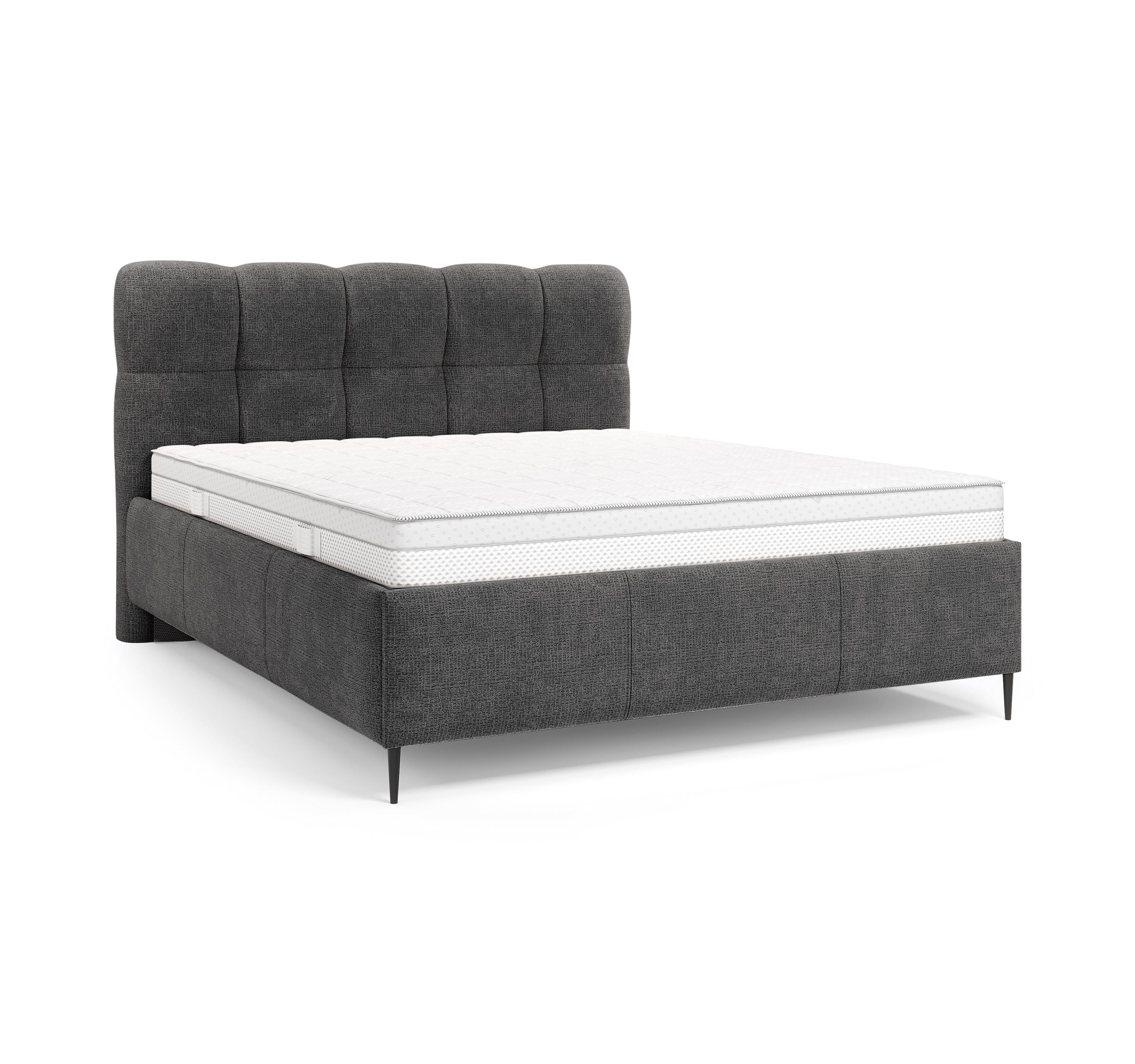 Lit coffre Four 180 x 200 cm en tissu chenille anthracite Paname Avenue, vue trois-quarts sur fond blanc