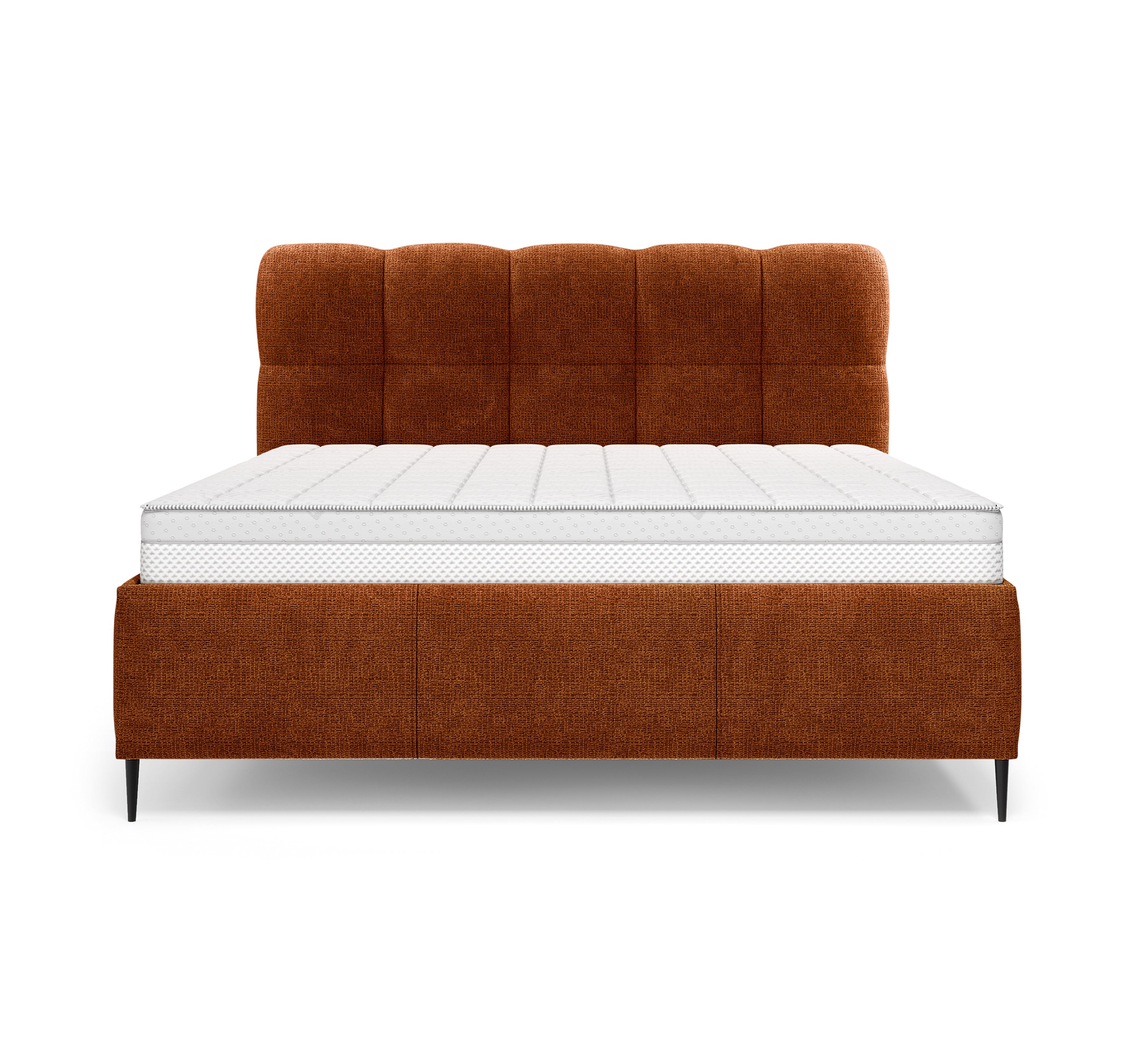 Lit coffre Four 180 x 200 cm en tissu chenille terracotta Paname Avenue, vue de face sur fond blanc