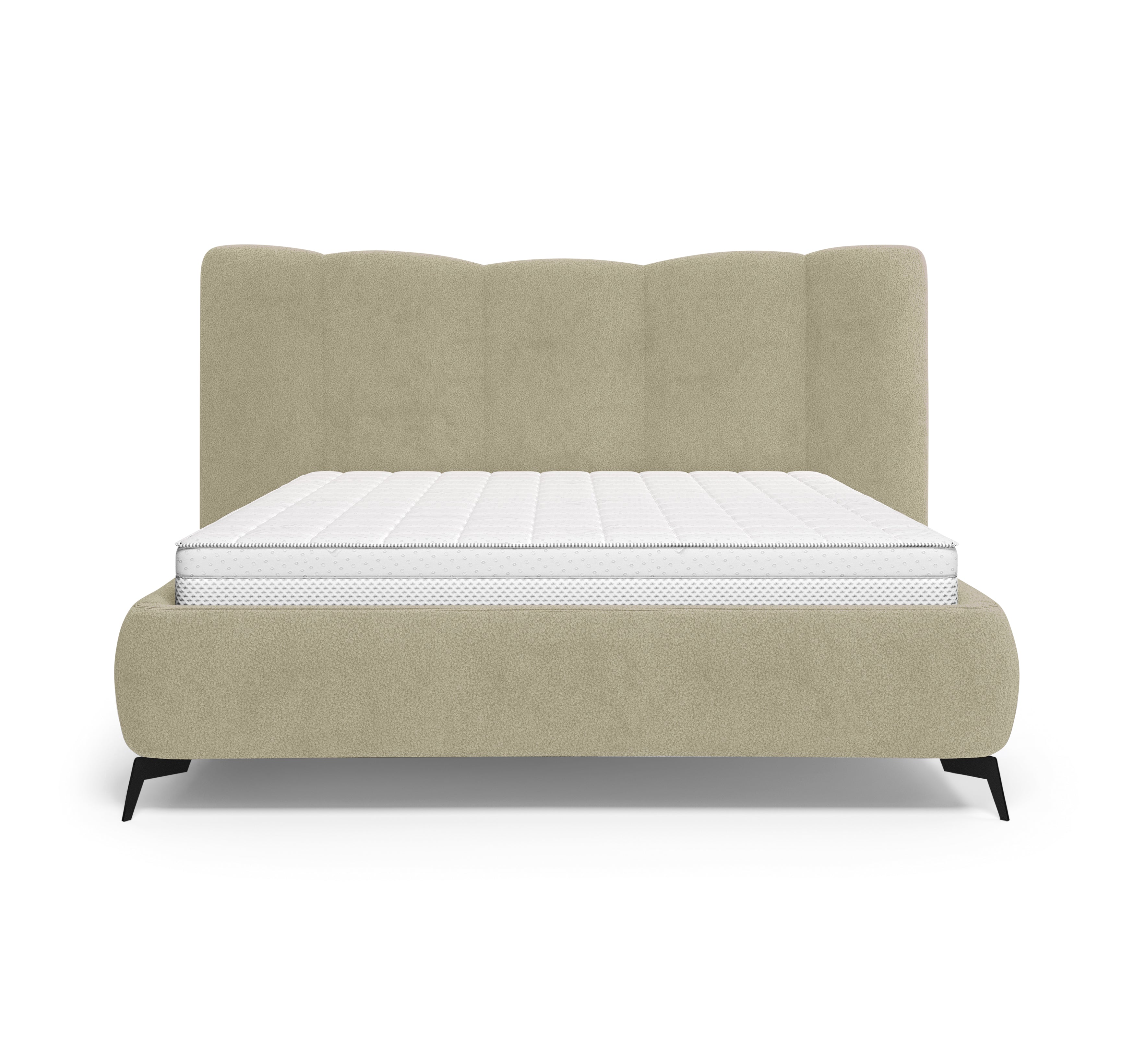 Lit coffre François Miron 180x200 cm en tissu chenille beige Paname Avenue, vue de face sur fond blanc