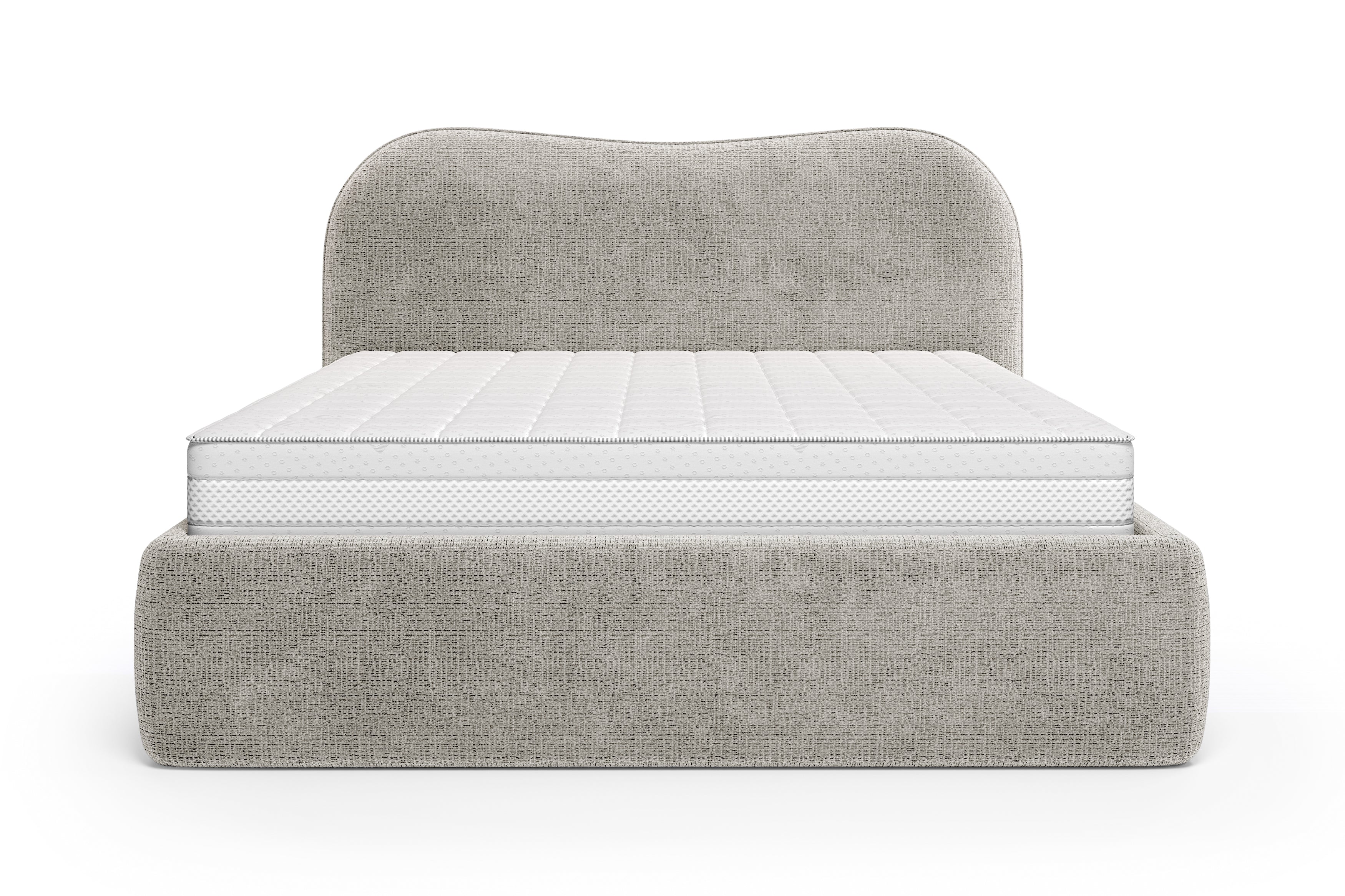 Lit coffre Gravilliers 180x200 cm en tissu chenille gris clair Paname Avenue, vue de face sur fond blanc