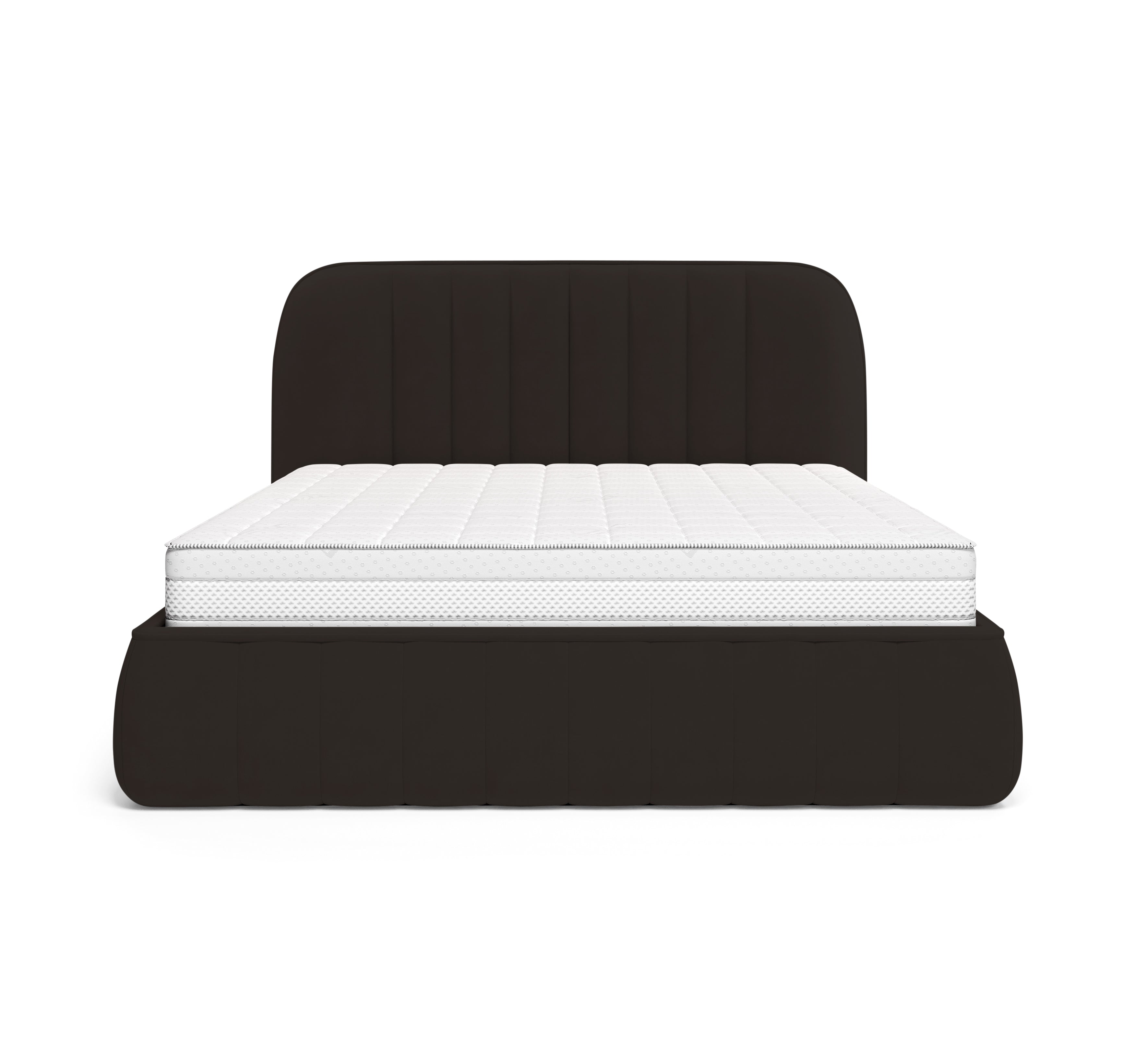 Lit coffre Timbaud 180x200 en tissu velours lisse marron Paname Avenue, vue de face sur fond blanc