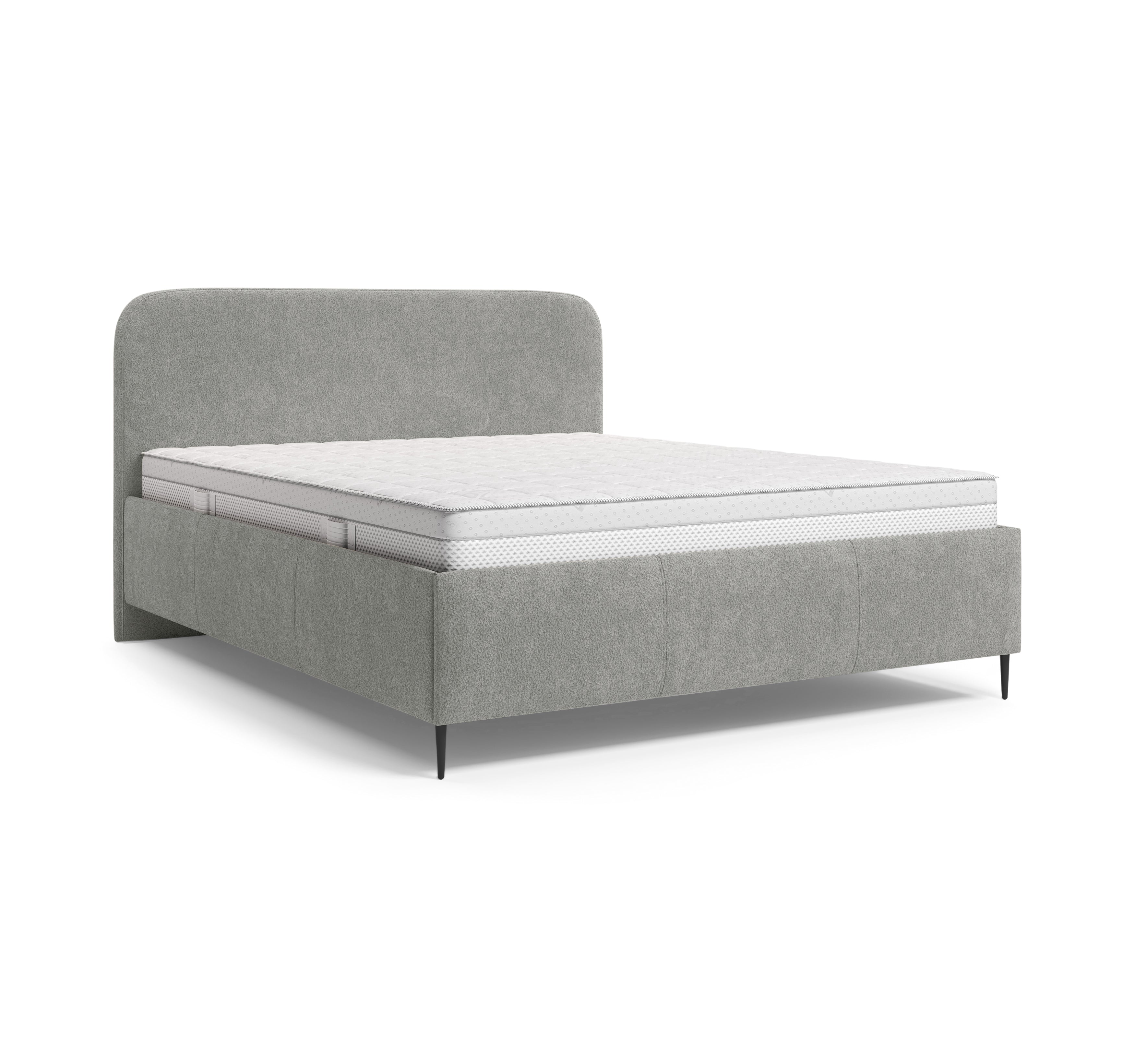Lit coffre Yves Toudic 180x200 en tissu bouclette gris Paname Avenue, vue trois-quarts sur fond blanc