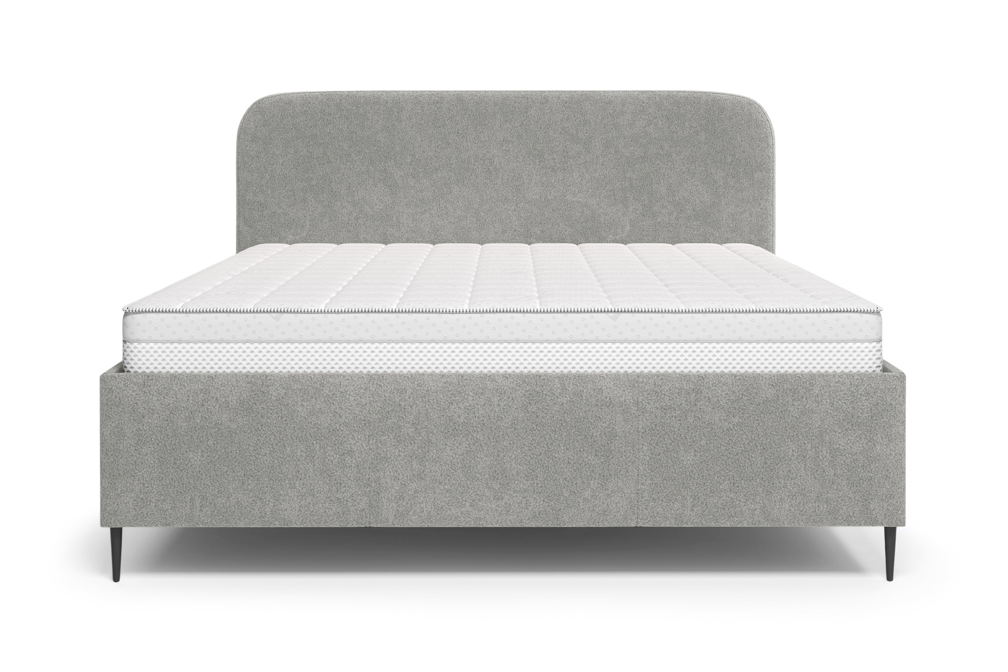 Lit coffre Yves Toudic 180x200 en tissu bouclette gris Paname Avenue, vue de face sur fond blanc