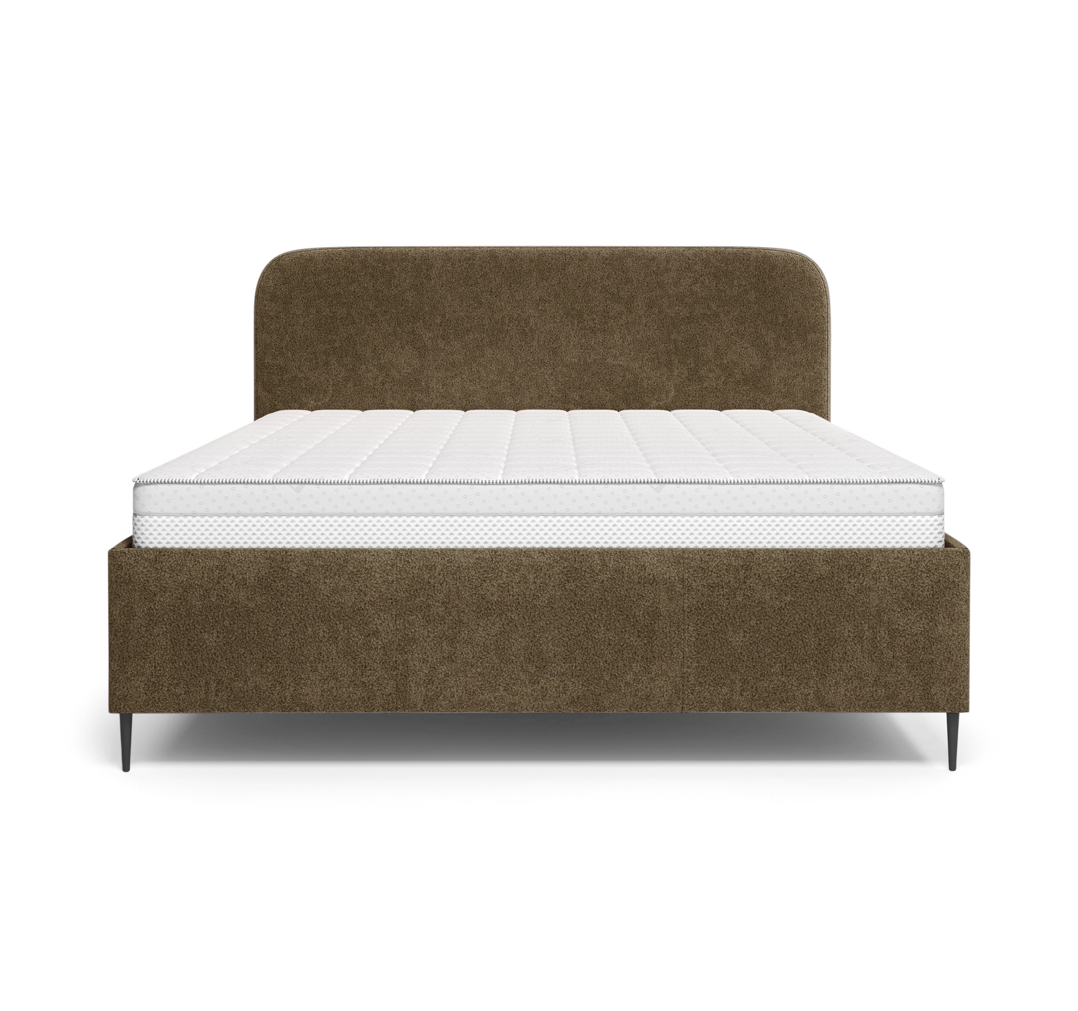 Lit coffre Yves Toudic 180x200 en tissu bouclette marron Paname Avenue, vue de face sur fond blanc